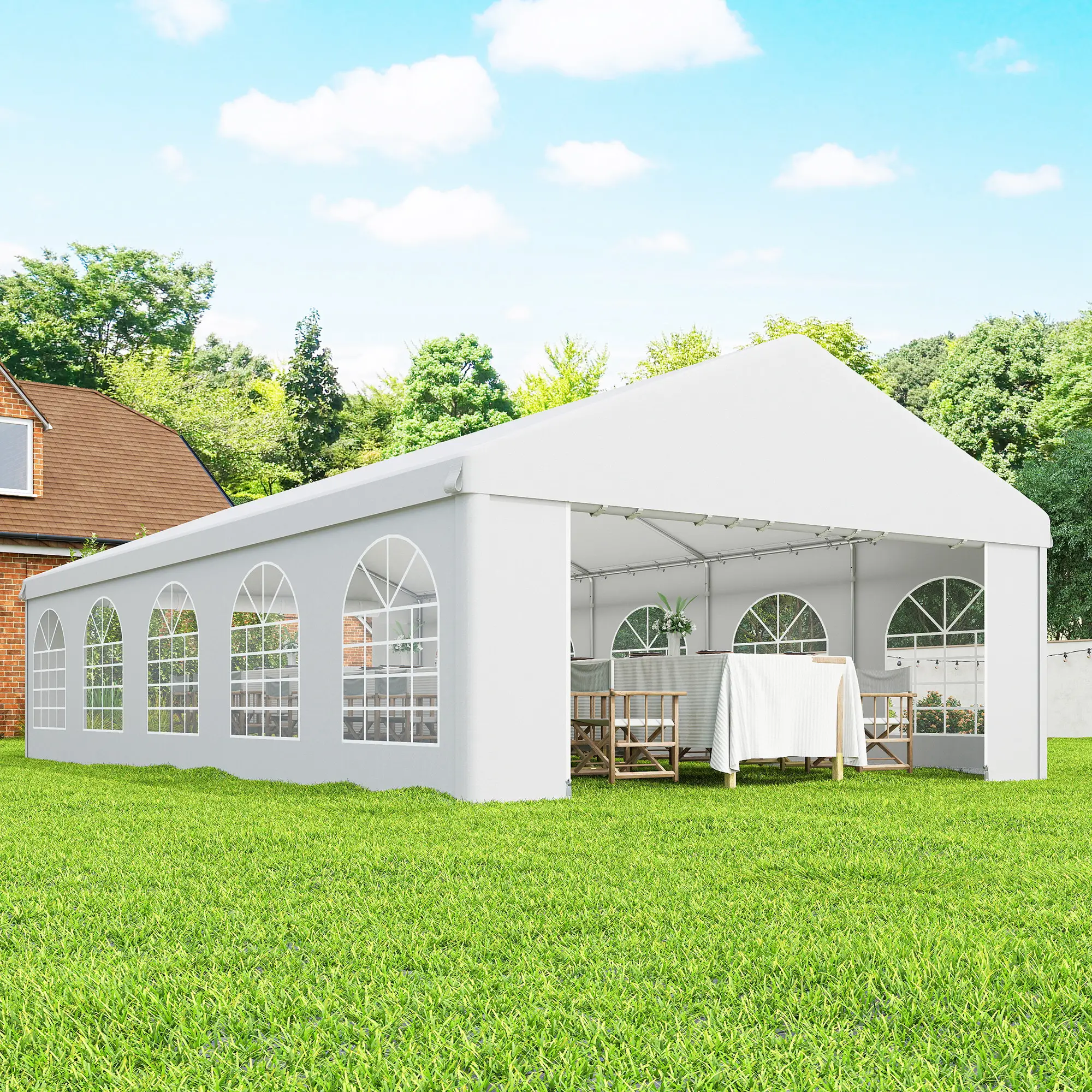 16'x32' Heavy Duty Party Tent, Portable Garage Canopy, White - Image 10