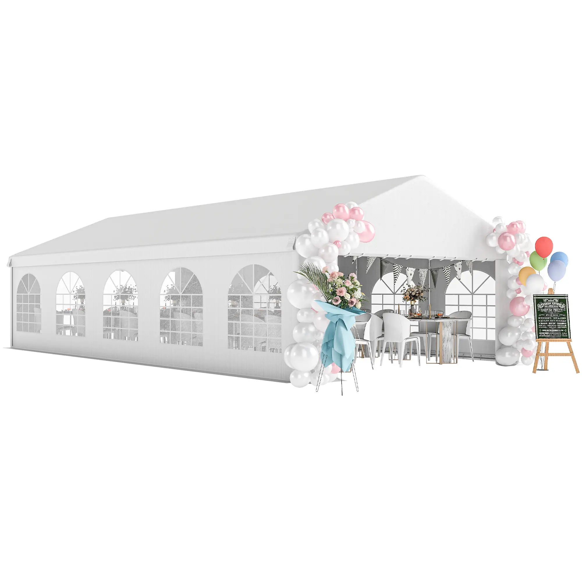 16'x32' Heavy Duty Party Tent, Portable Garage Canopy, White - Image 11
