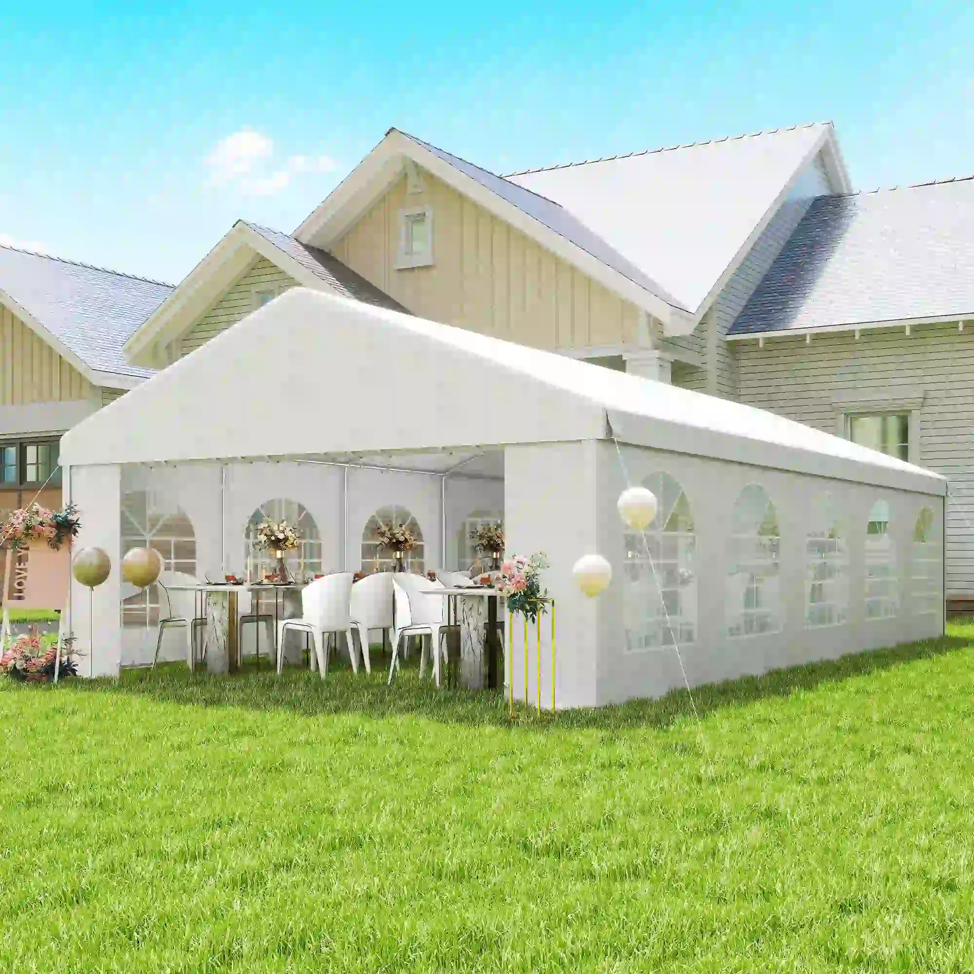 16'x32' Heavy Duty Party Tent, Portable Garage Canopy, White - Image 2