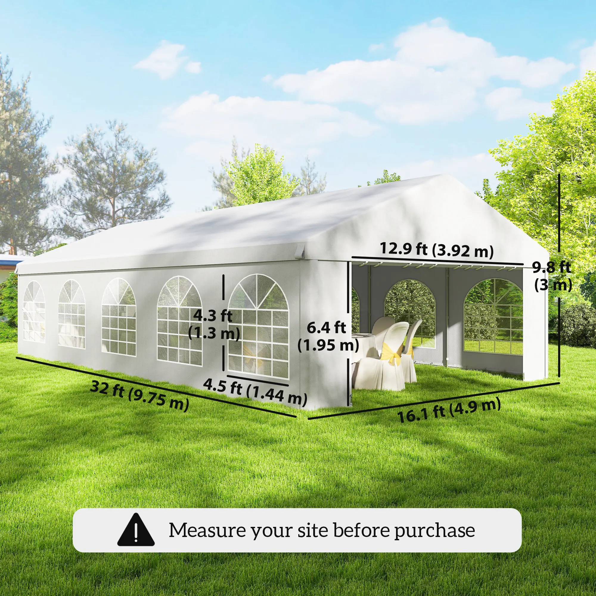 16'x32' Heavy Duty Party Tent, Portable Garage Canopy, White - Image 3