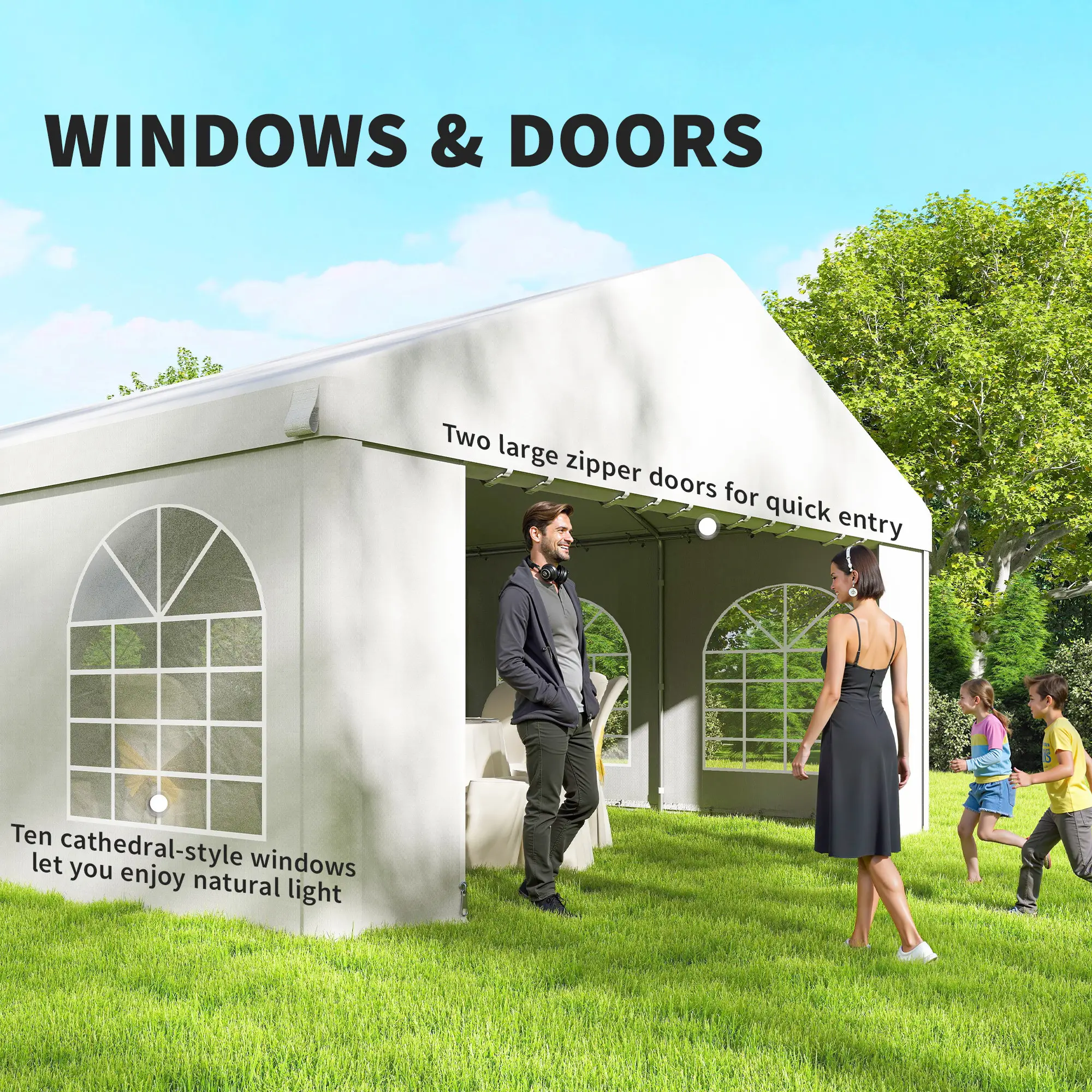16'x32' Heavy Duty Party Tent, Portable Garage Canopy, White - Image 5