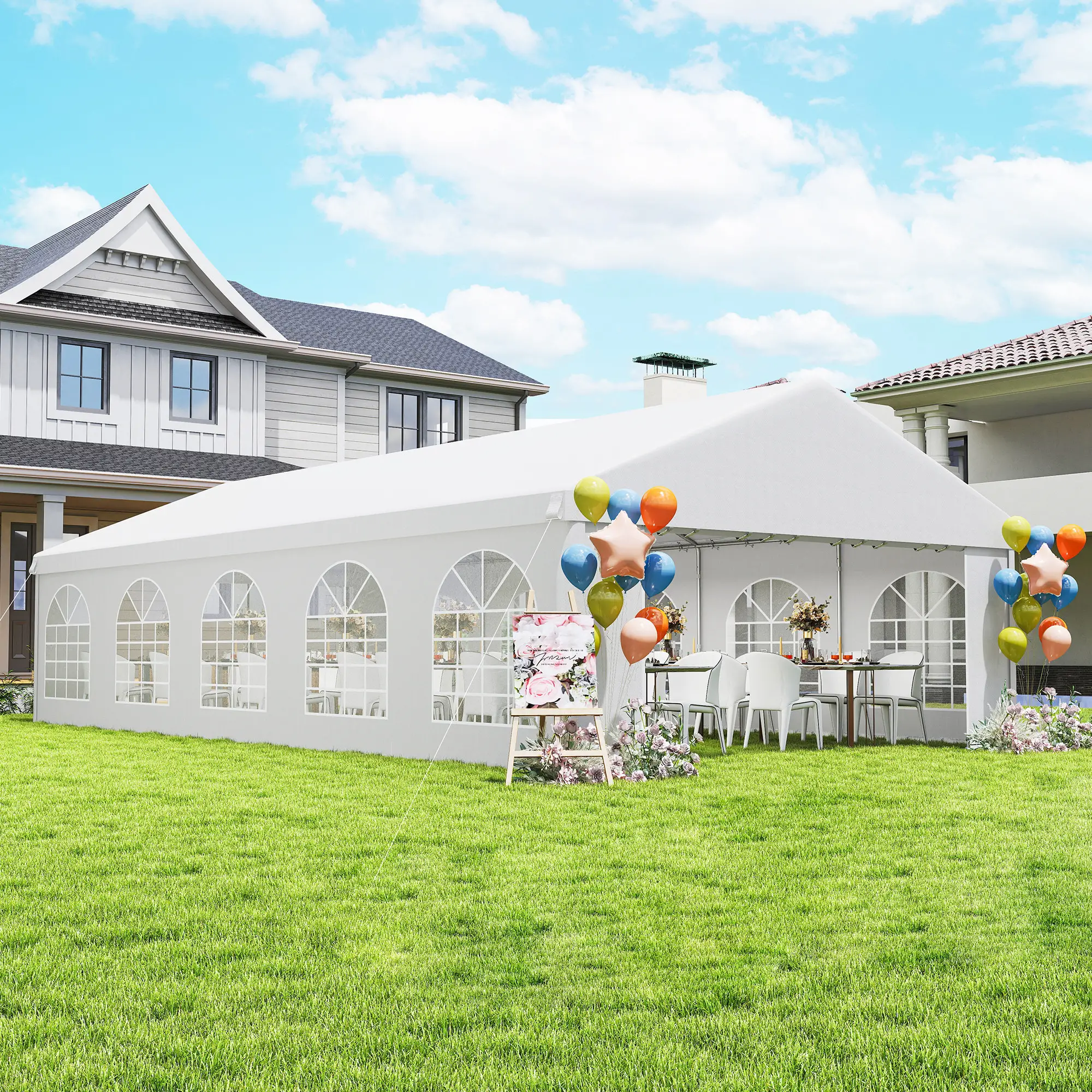 16'x32' Heavy Duty Party Tent, Portable Garage Canopy, White - Image 8