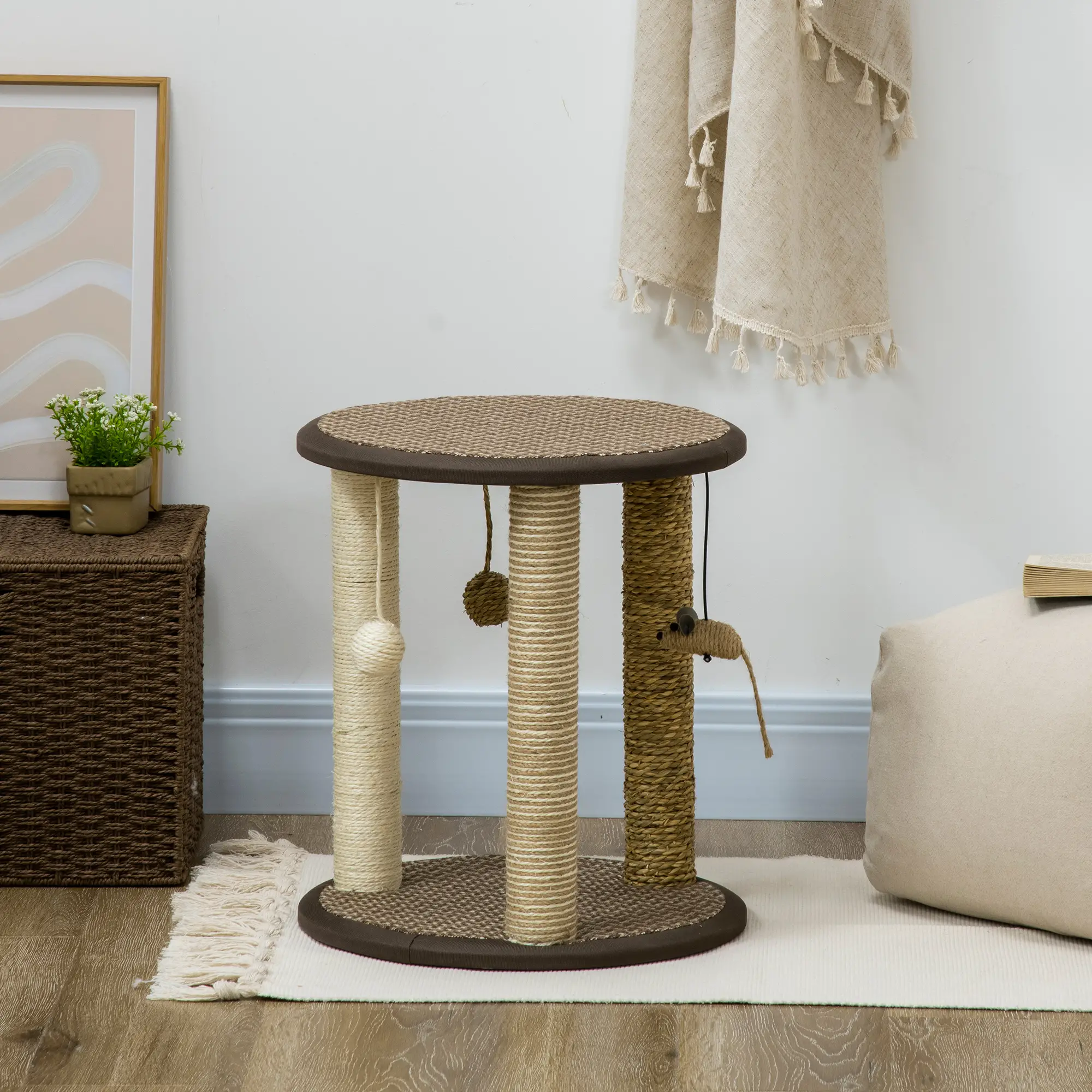 17 Cat Tree, Kitty Activity Centre, Hanging Toys, Scratching Post, Brown - Image 10