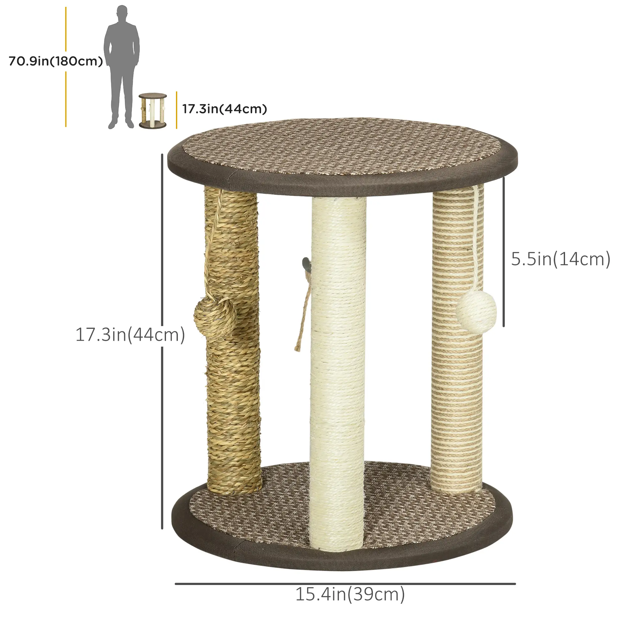 17 Cat Tree, Kitty Activity Centre, Hanging Toys, Scratching Post, Brown - Image 3