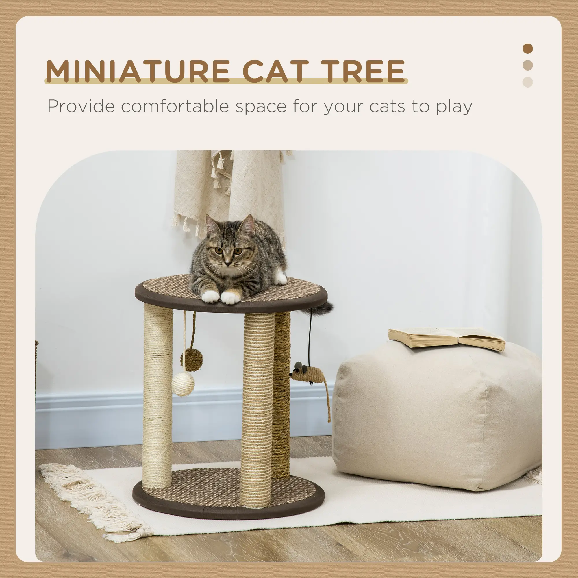 17 Cat Tree, Kitty Activity Centre, Hanging Toys, Scratching Post, Brown - Image 4