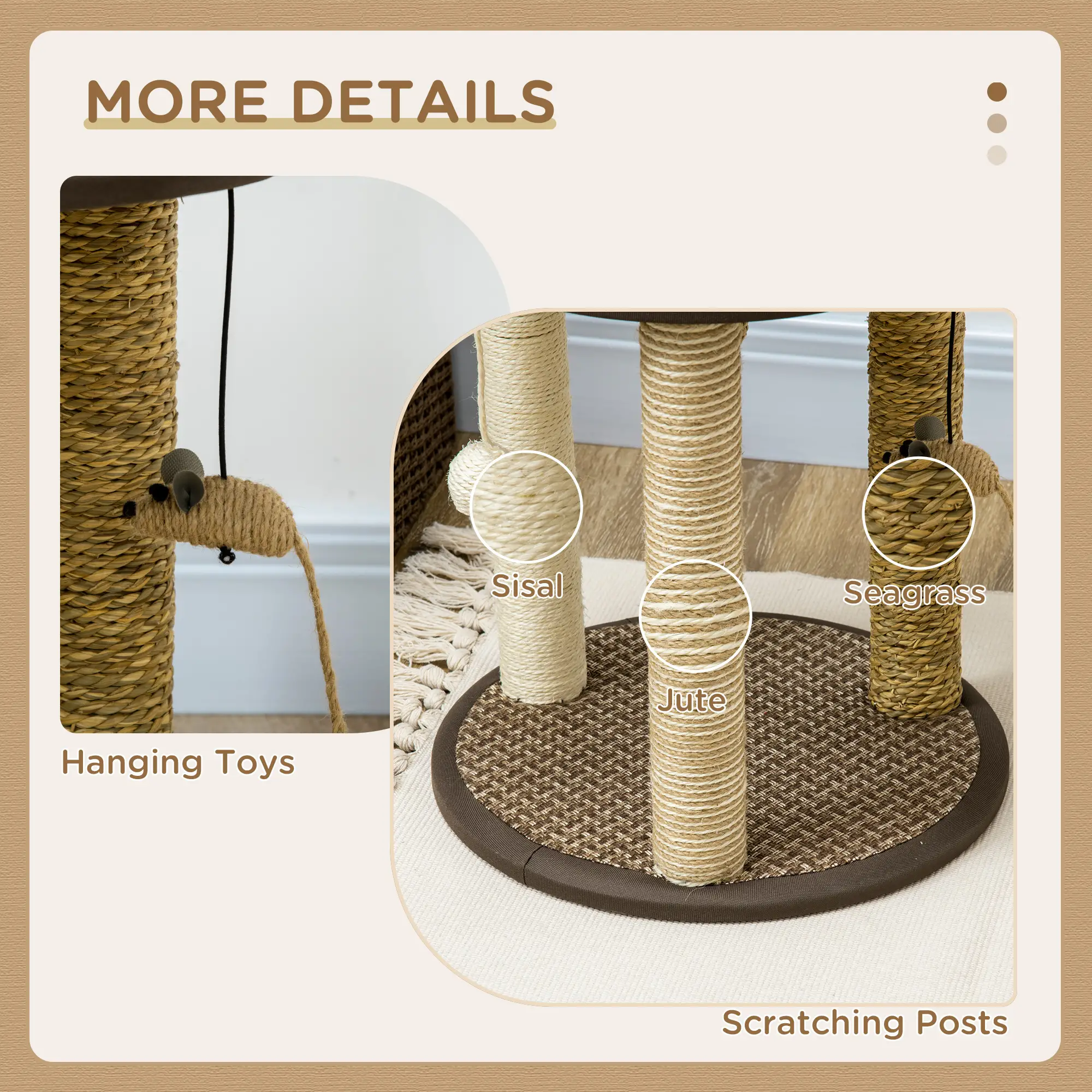 17 Cat Tree, Kitty Activity Centre, Hanging Toys, Scratching Post, Brown - Image 5