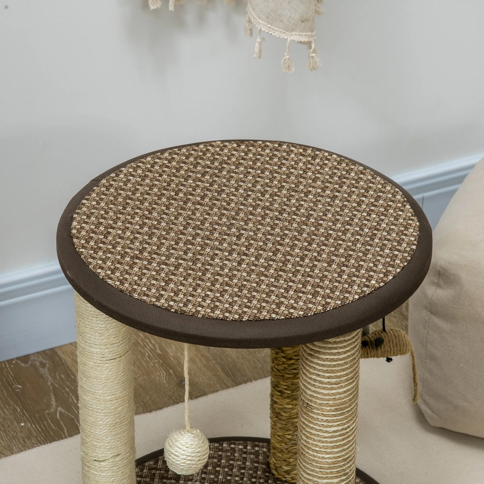 17 Cat Tree, Kitty Activity Centre, Hanging Toys, Scratching Post, Brown - Image 7
