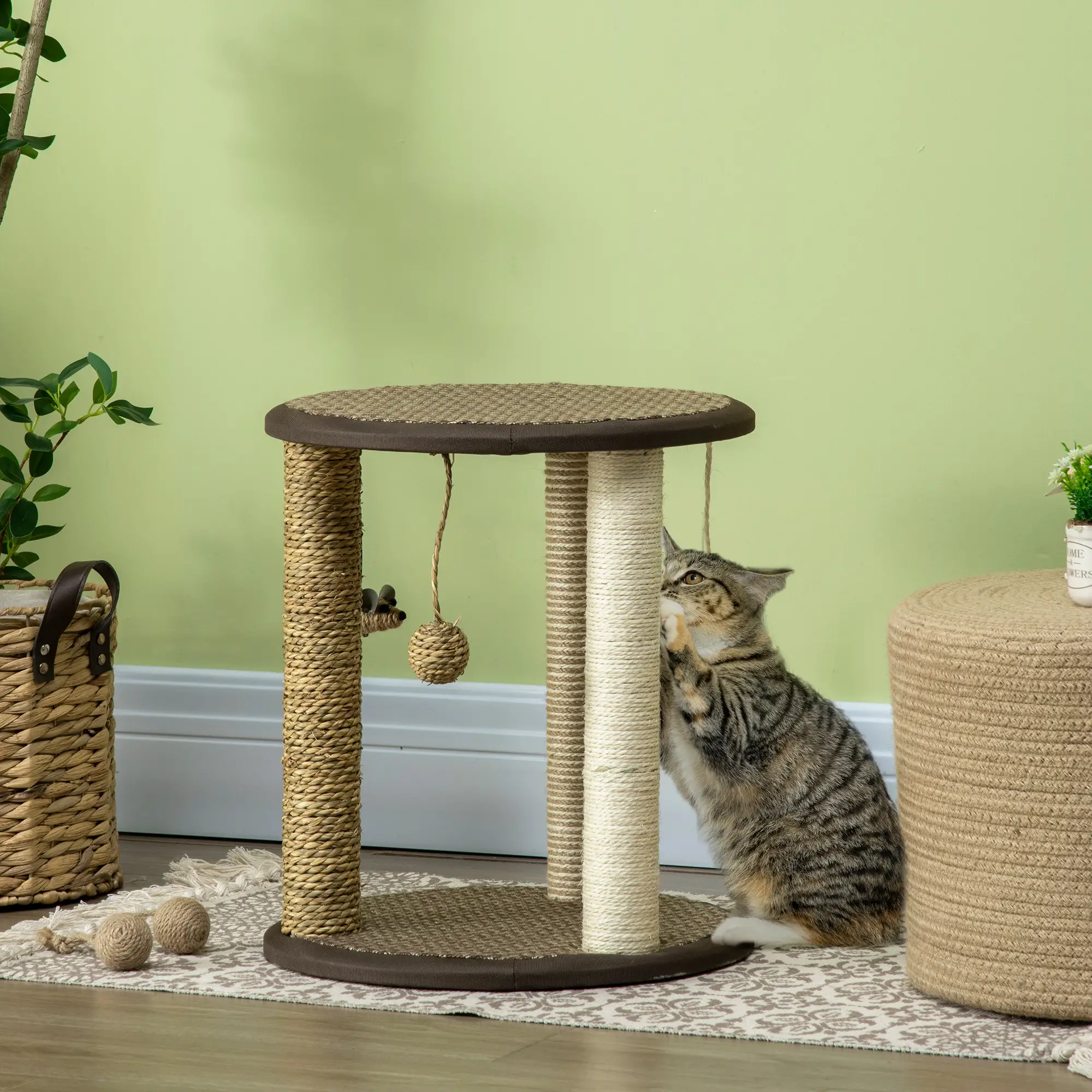 17 Cat Tree, Kitty Activity Centre, Hanging Toys, Scratching Post, Brown - Image 8