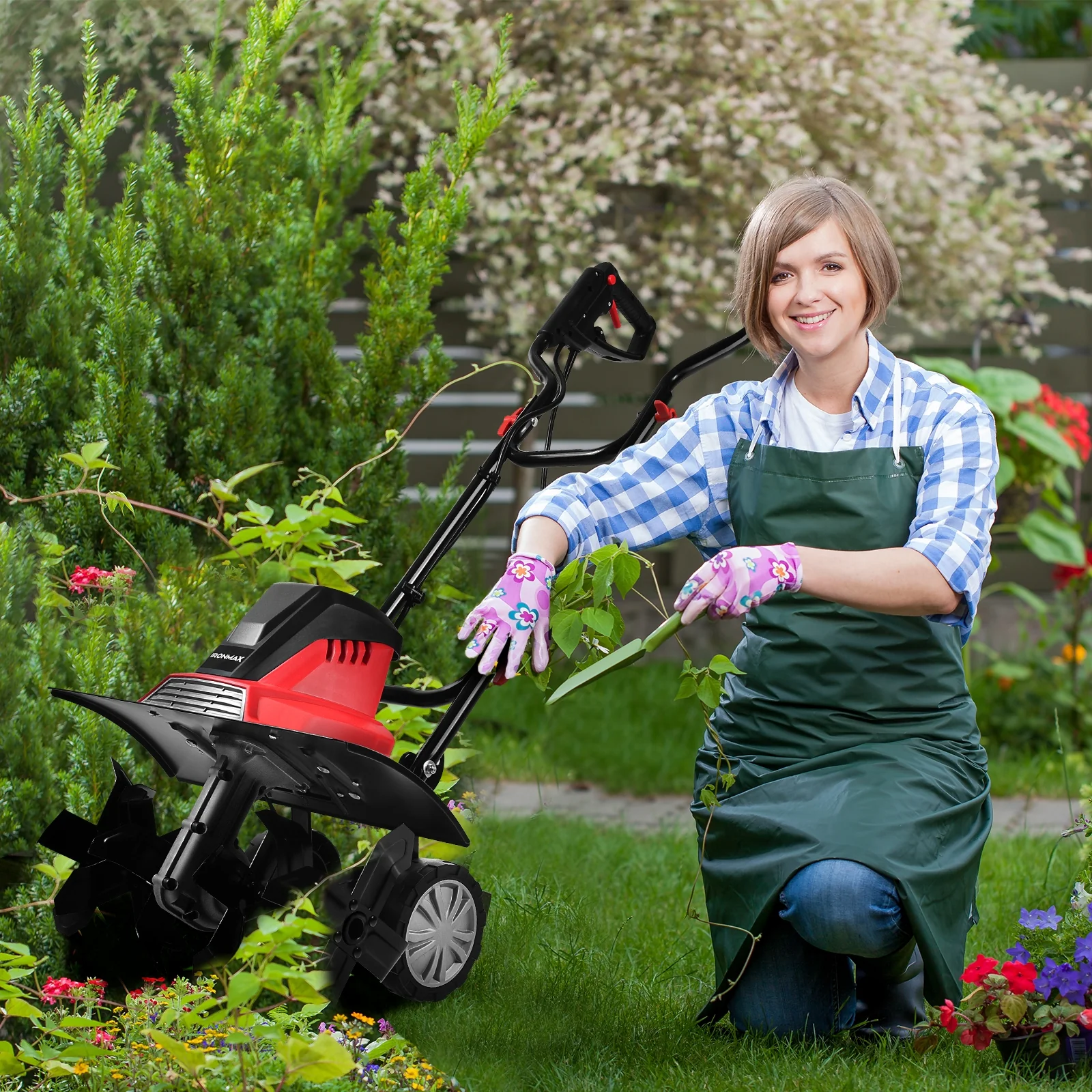 17-Inch 13.5 Amp Corded Electric Tiller, 9-Inch Tilling Depth, Red, Black - Image 3