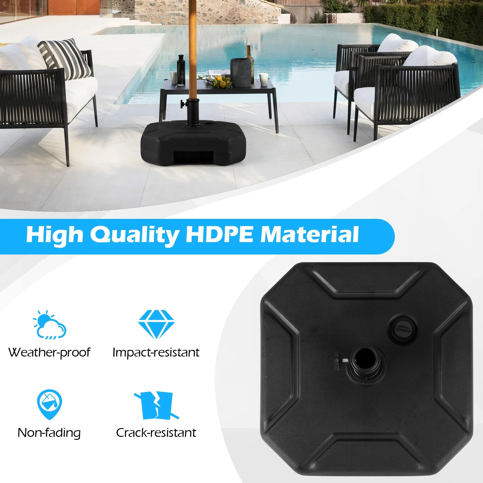 17 Inch 88 LBS Heavy-Duty Fillable Umbrella Base, Black - Image 10