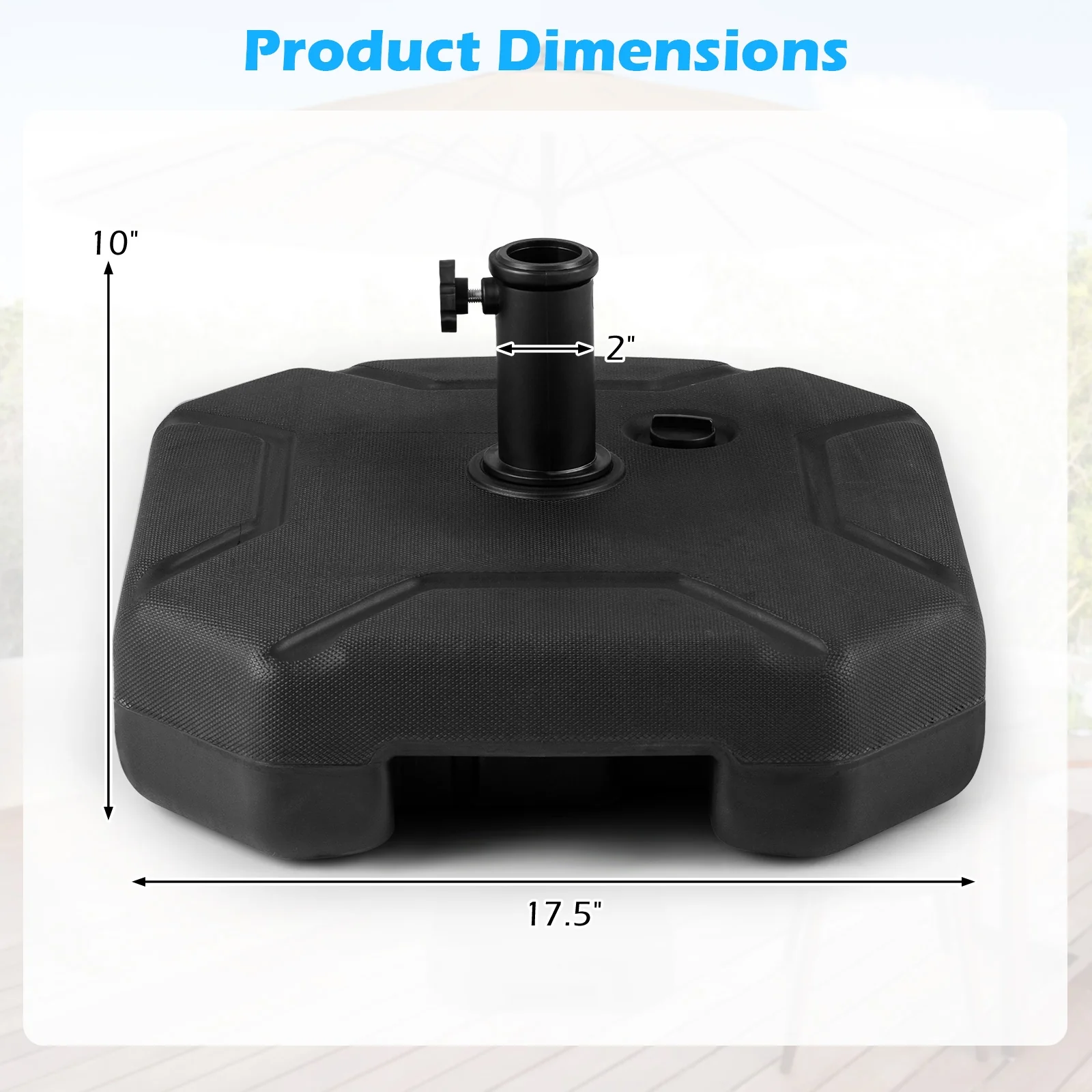 17 Inch 88 LBS Heavy-Duty Fillable Umbrella Base, Black - Image 6