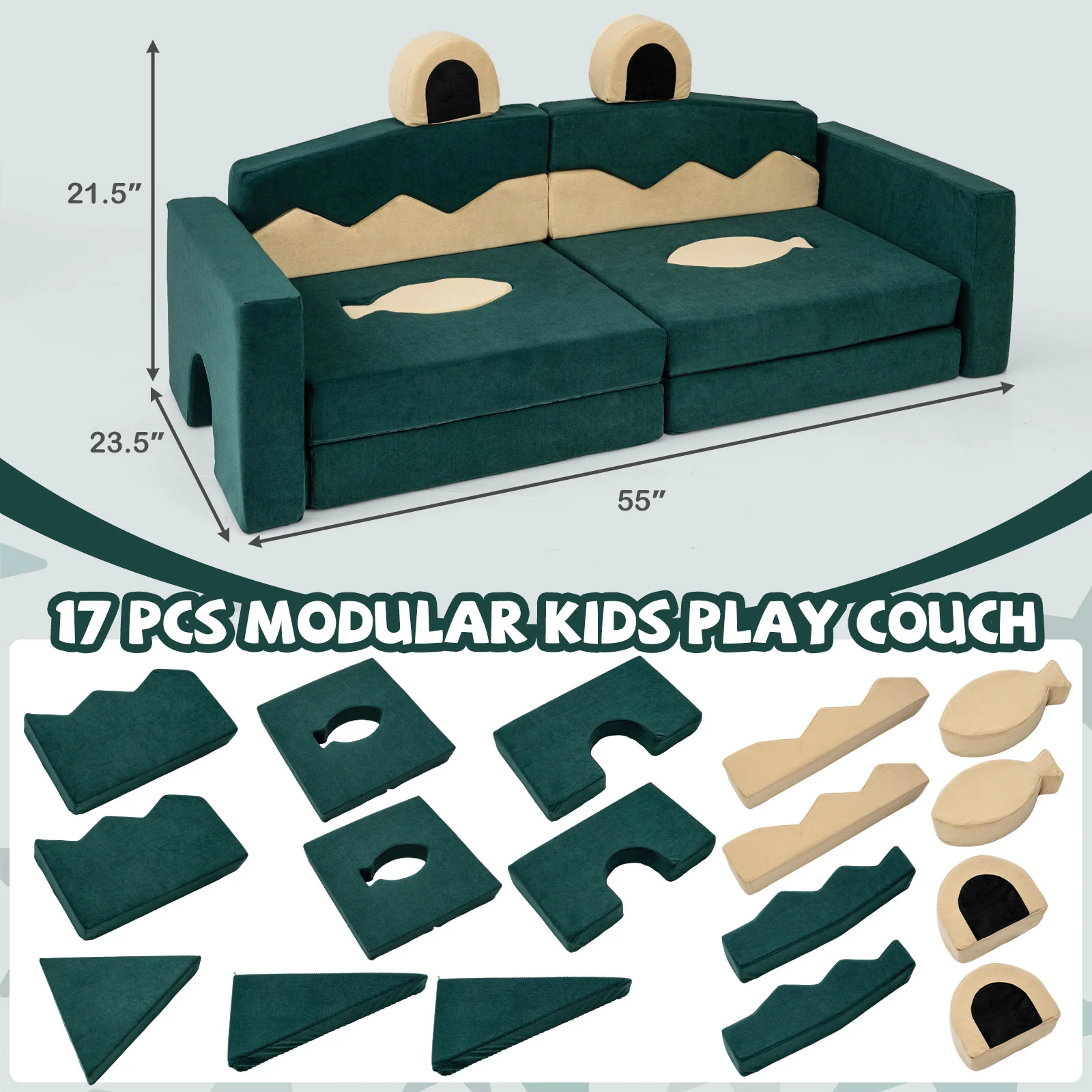 17 Pieces Modular Kids Play Couch for Inspiring Creativity - Image 6