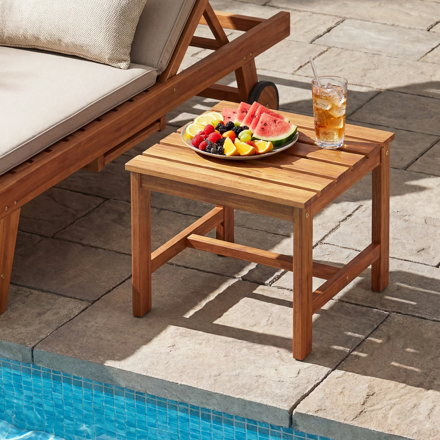 17” Square Patio Acacia Wood Side Table with Slatted Tabletop-Set of 1 - Image 2