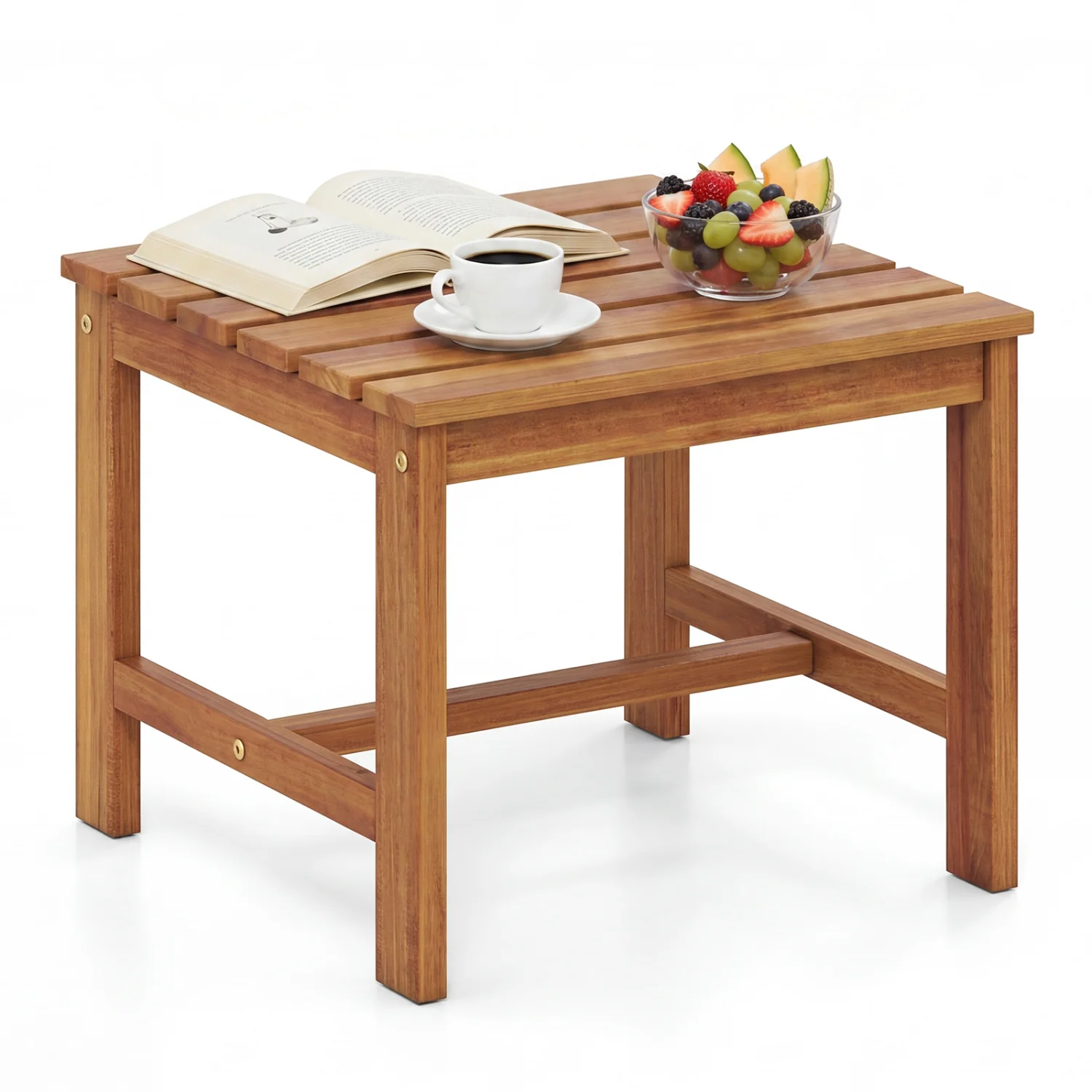 17” Square Patio Acacia Wood Side Table with Slatted Tabletop-Set of 1 - Image 4