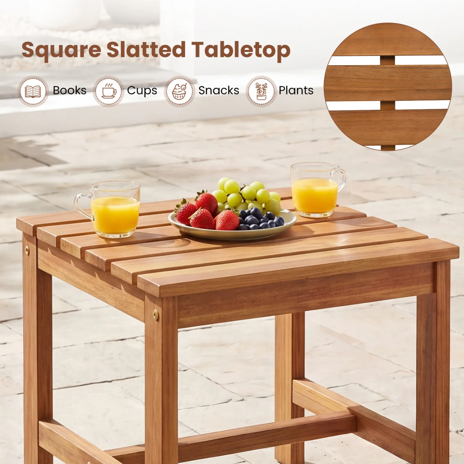 17” Square Patio Acacia Wood Side Table with Slatted Tabletop-Set of 1 - Image 6