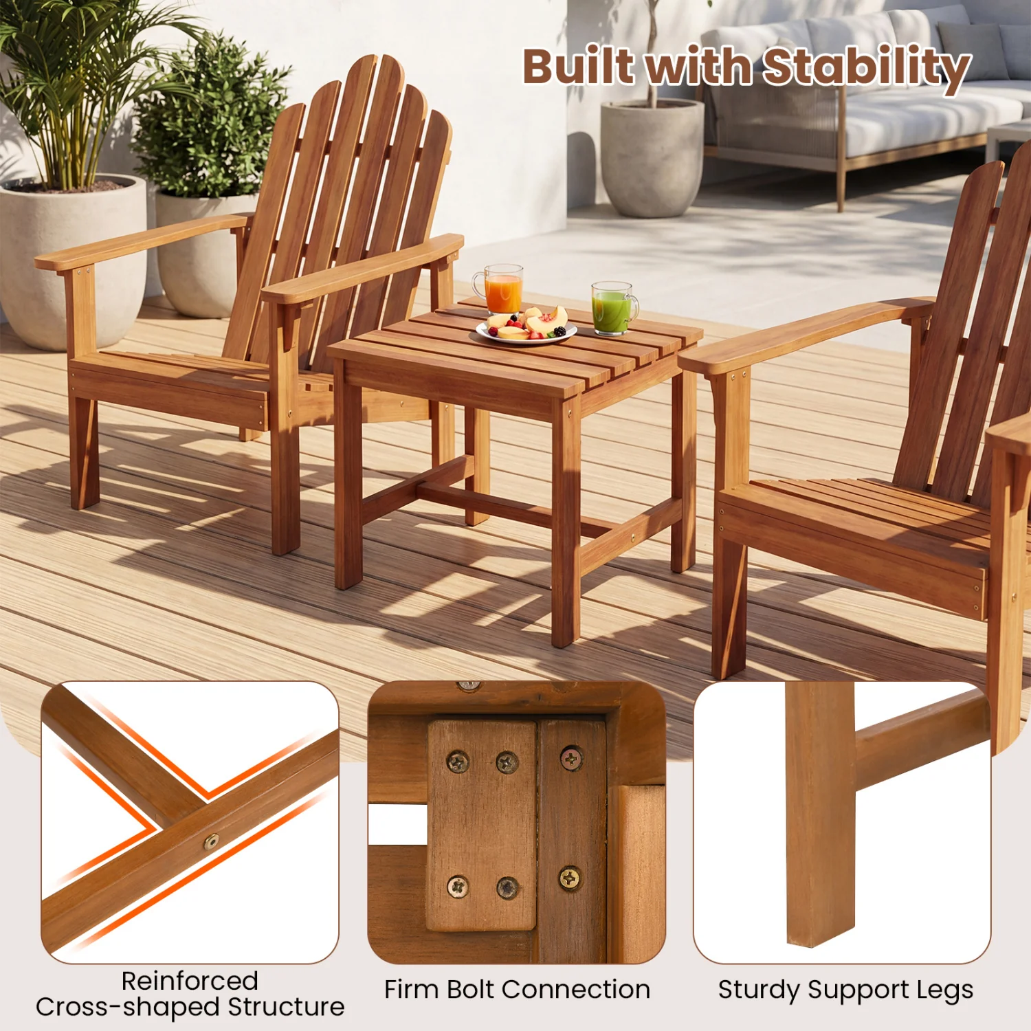 17” Square Patio Acacia Wood Side Table with Slatted Tabletop-Set of 1 - Image 7