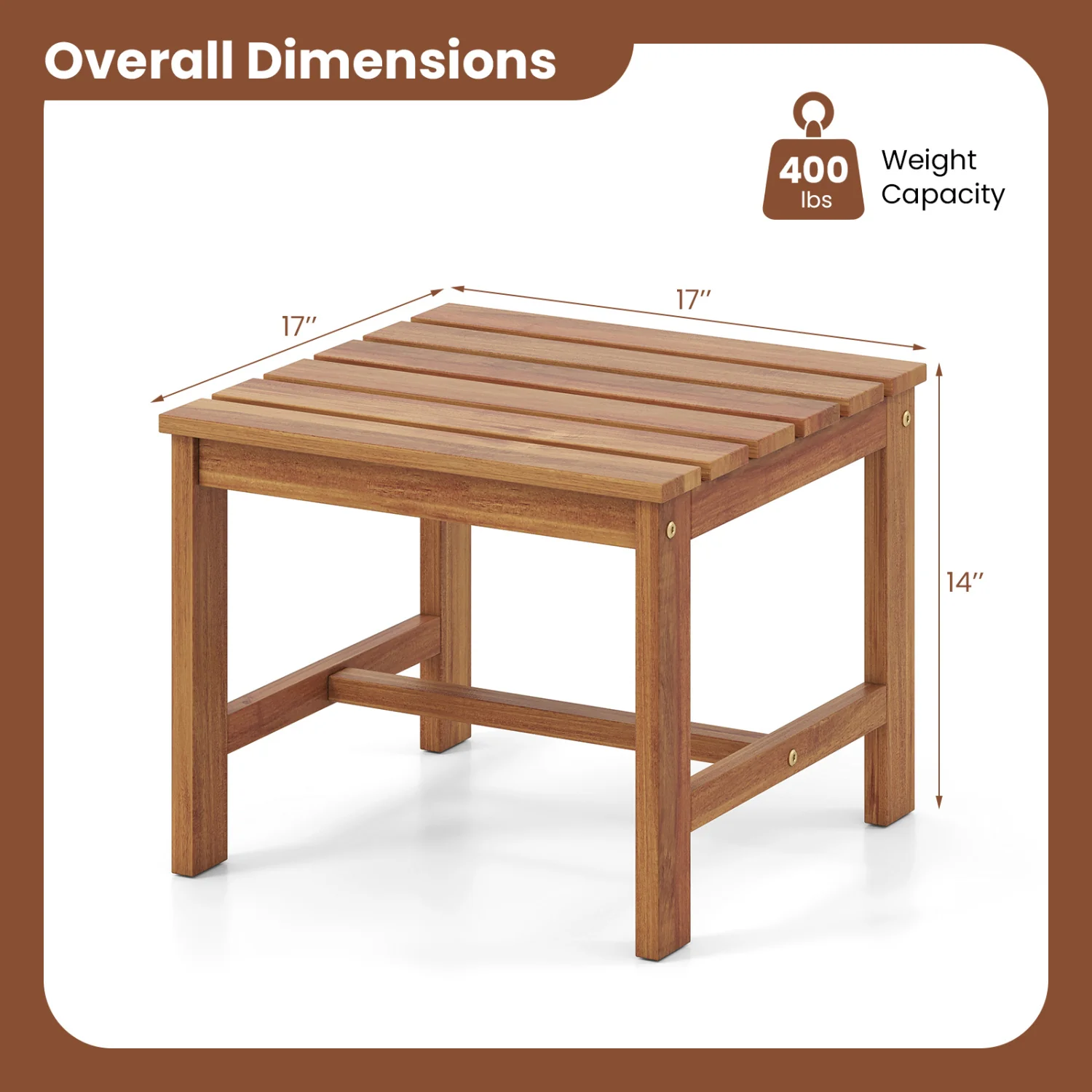 17” Square Patio Acacia Wood Side Table with Slatted Tabletop-Set of 2 - Image 3