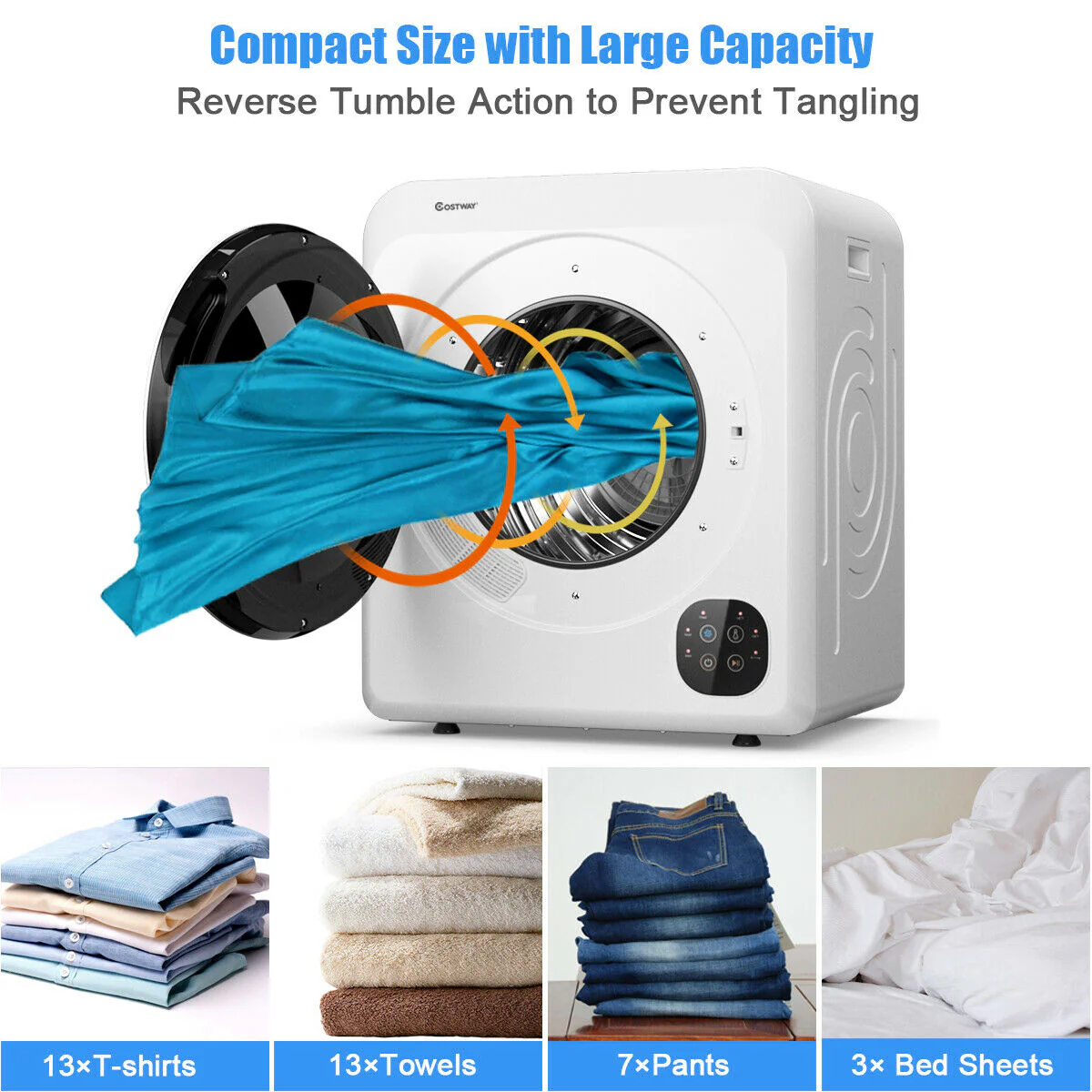1700W Portable Electric Tumble Dryer, Steel Tub - Image 7