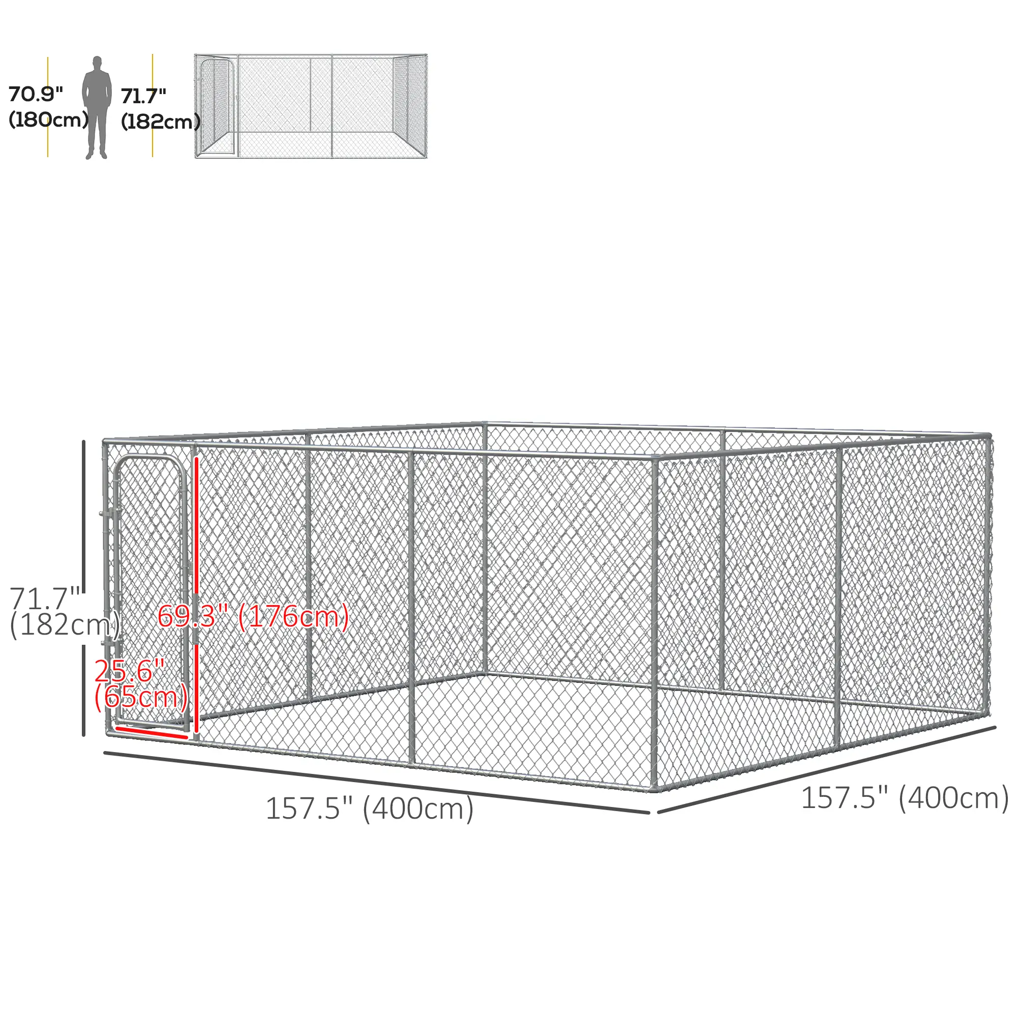 172.2 Sq. Ft. Dog Playpen, Galvanized Steel Frame, 13' L x 13' W x 5.9' H - Image 3