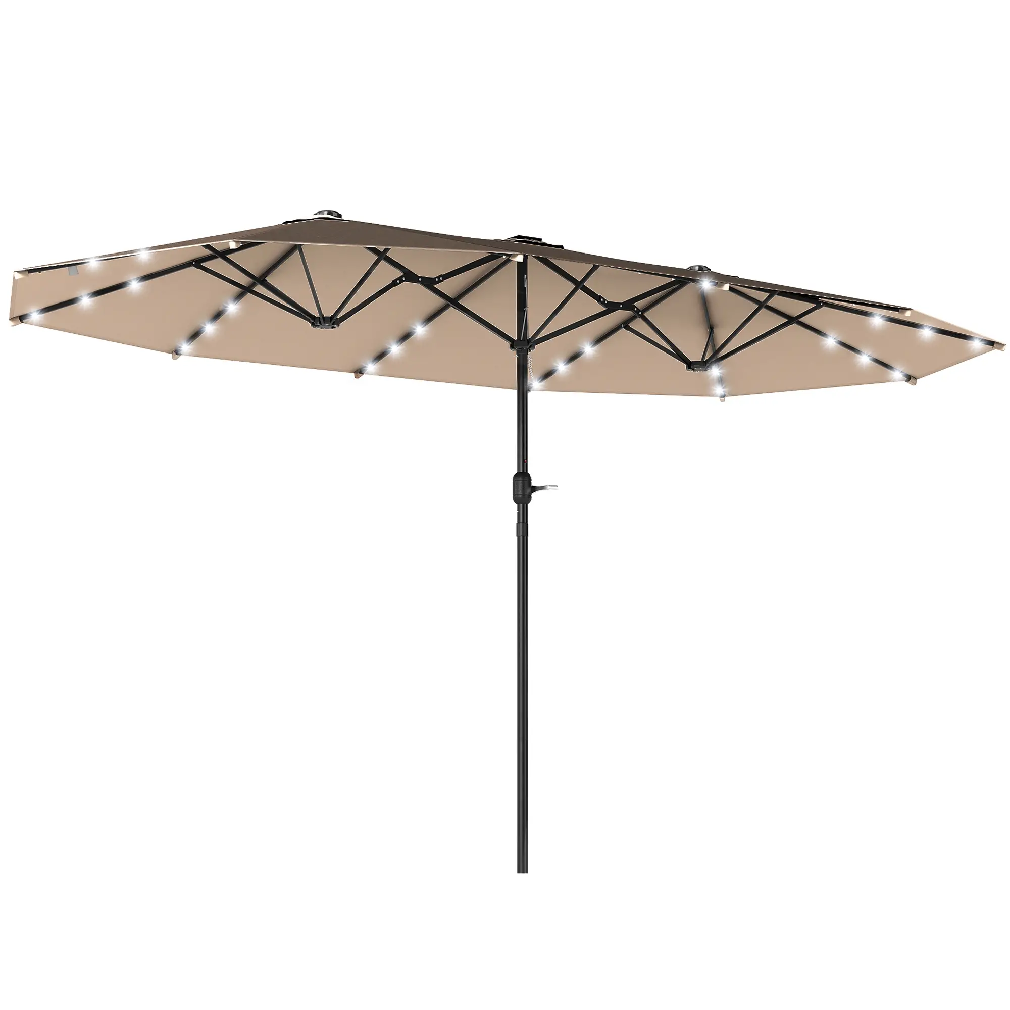 174" Double-Sided Sun Umbrella, Patio Sun Shade, Solar LED Light, Khaki - Image 11