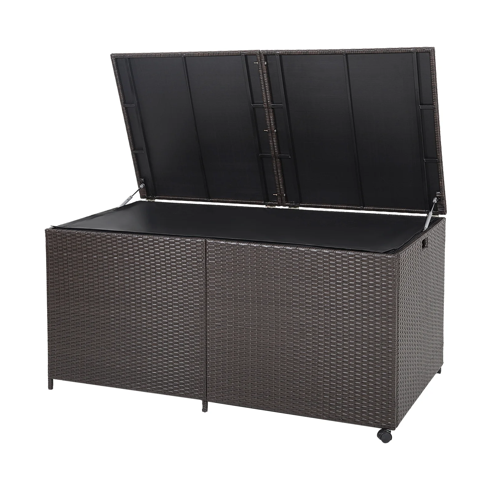 175 Gallon Outdoor Storage Box, Universal Wheels, Zippered Liner, Brown - Image 4