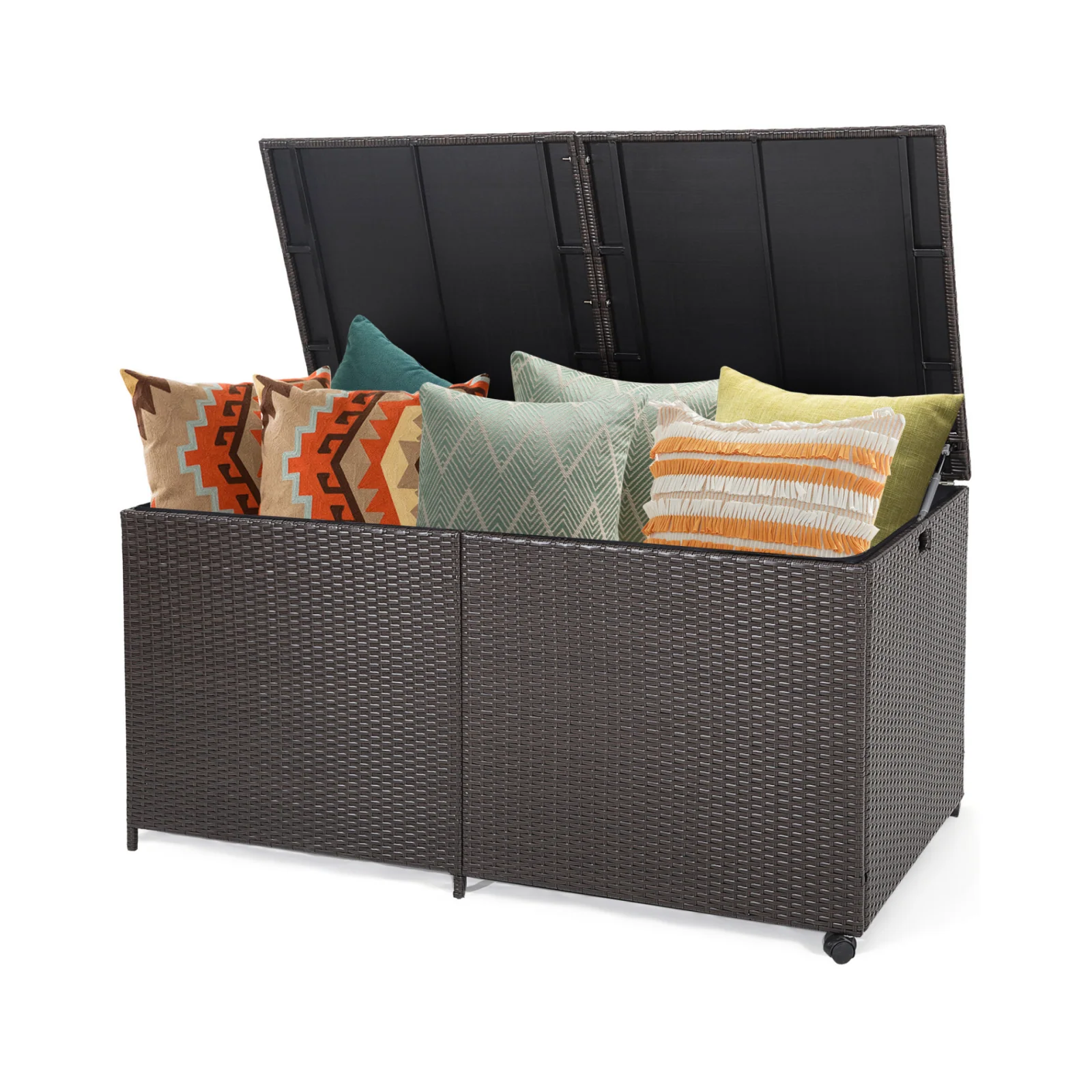 175 Gallon Outdoor Storage Box, Universal Wheels, Zippered Liner, Brown - Image 5