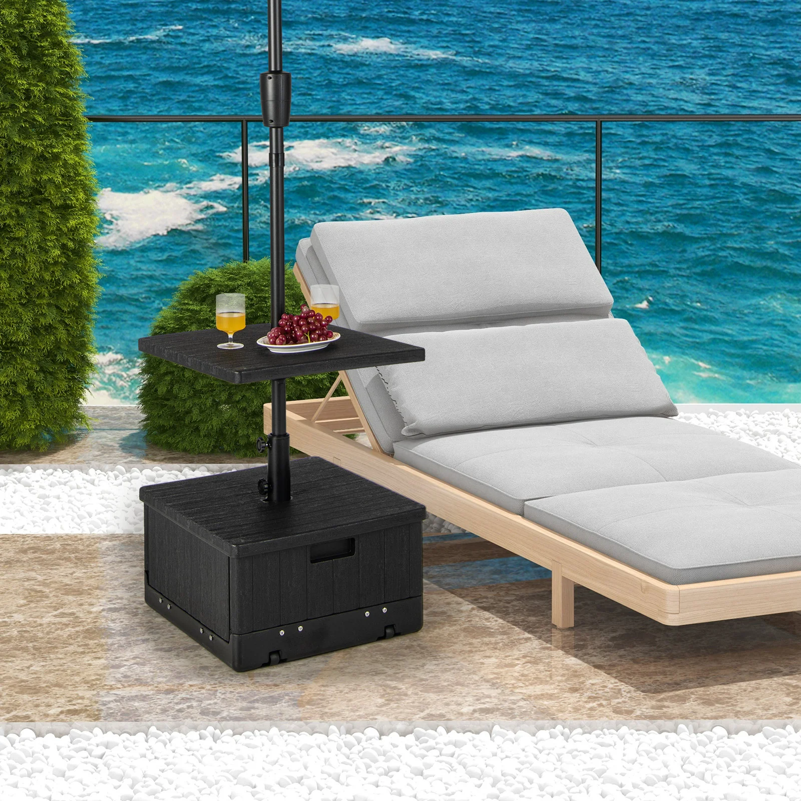 175 LBS Outdoor Fillable Umbrella Base With Table Tray, Black - Image 3