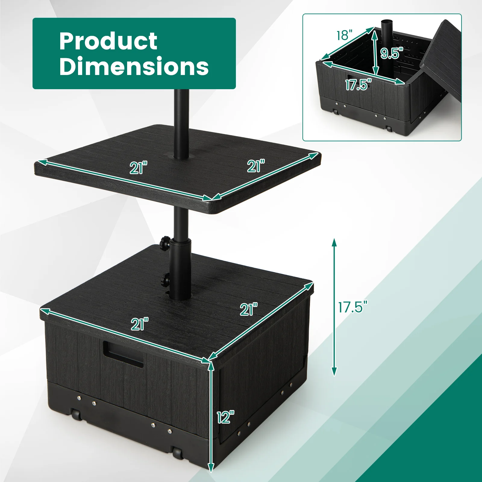 175 LBS Outdoor Fillable Umbrella Base With Table Tray, Black - Image 5