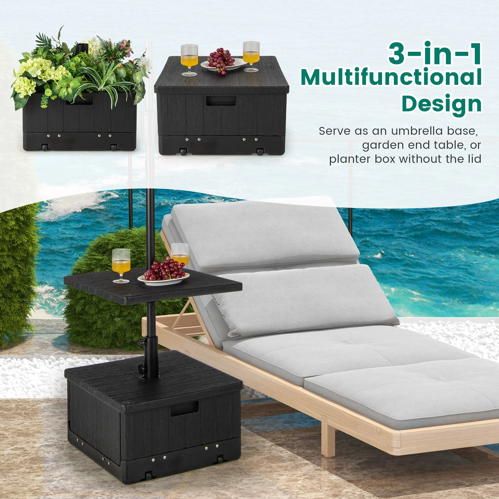 175 LBS Outdoor Fillable Umbrella Base With Table Tray, Black - Image 7