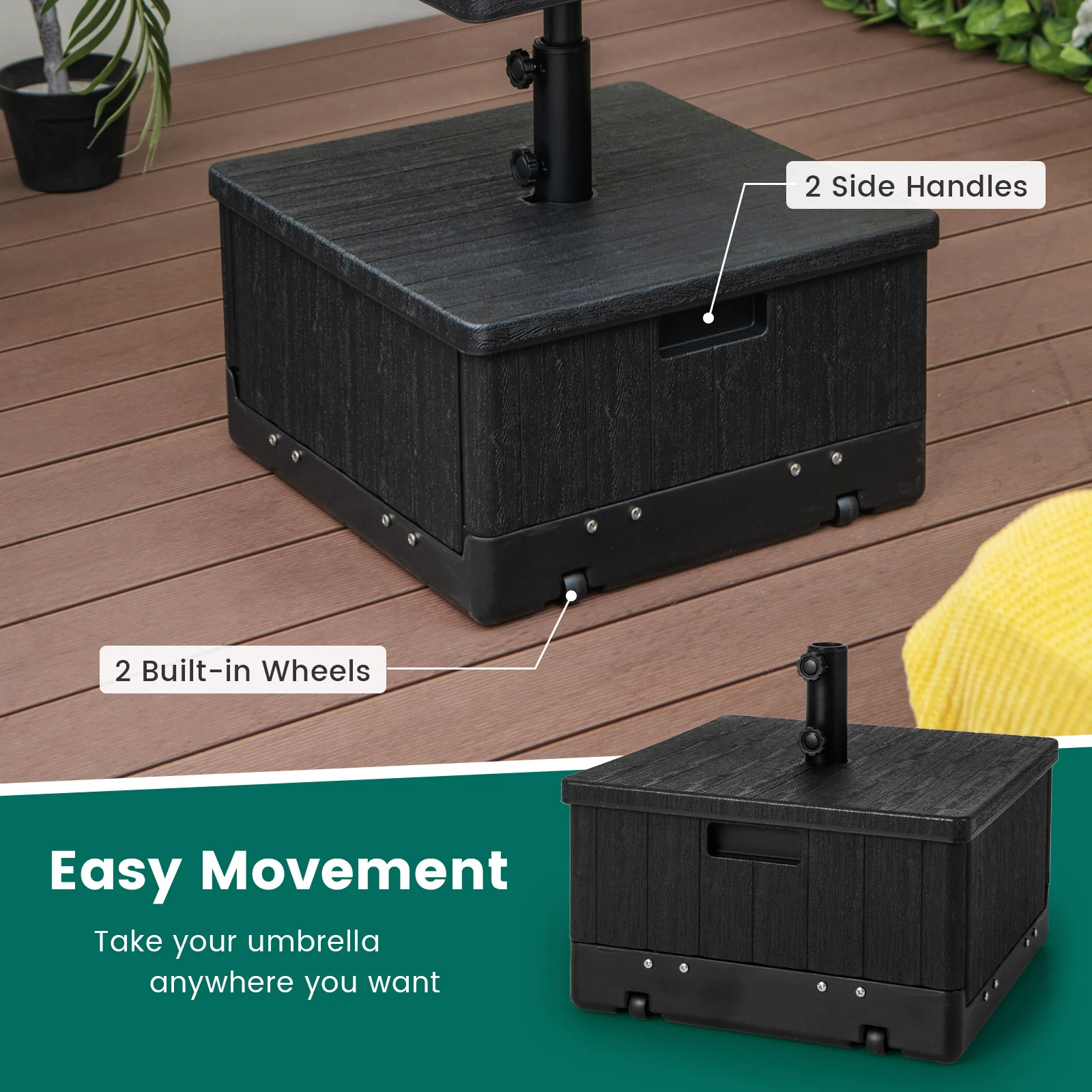 175 LBS Outdoor Fillable Umbrella Base With Table Tray, Black - Image 9