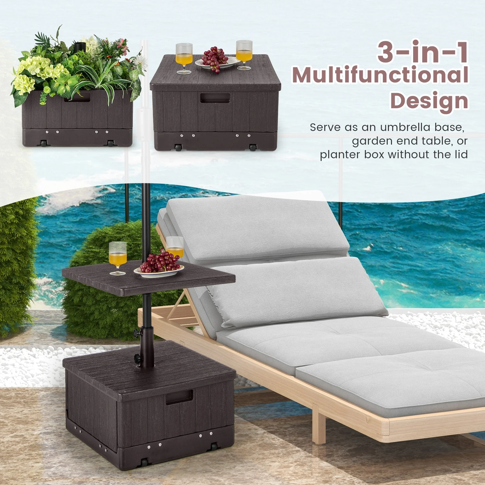 175 LBS Outdoor Fillable Umbrella Base With Table Tray, Brown - Image 10