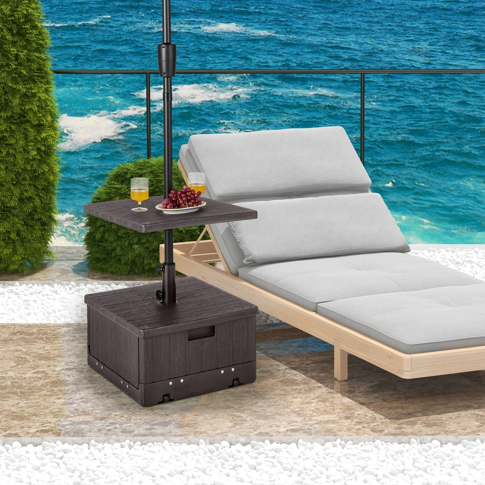 175 LBS Outdoor Fillable Umbrella Base With Table Tray, Brown - Image 2