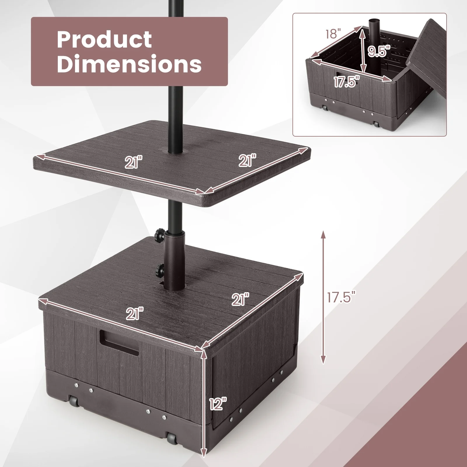 175 LBS Outdoor Fillable Umbrella Base With Table Tray, Brown - Image 5