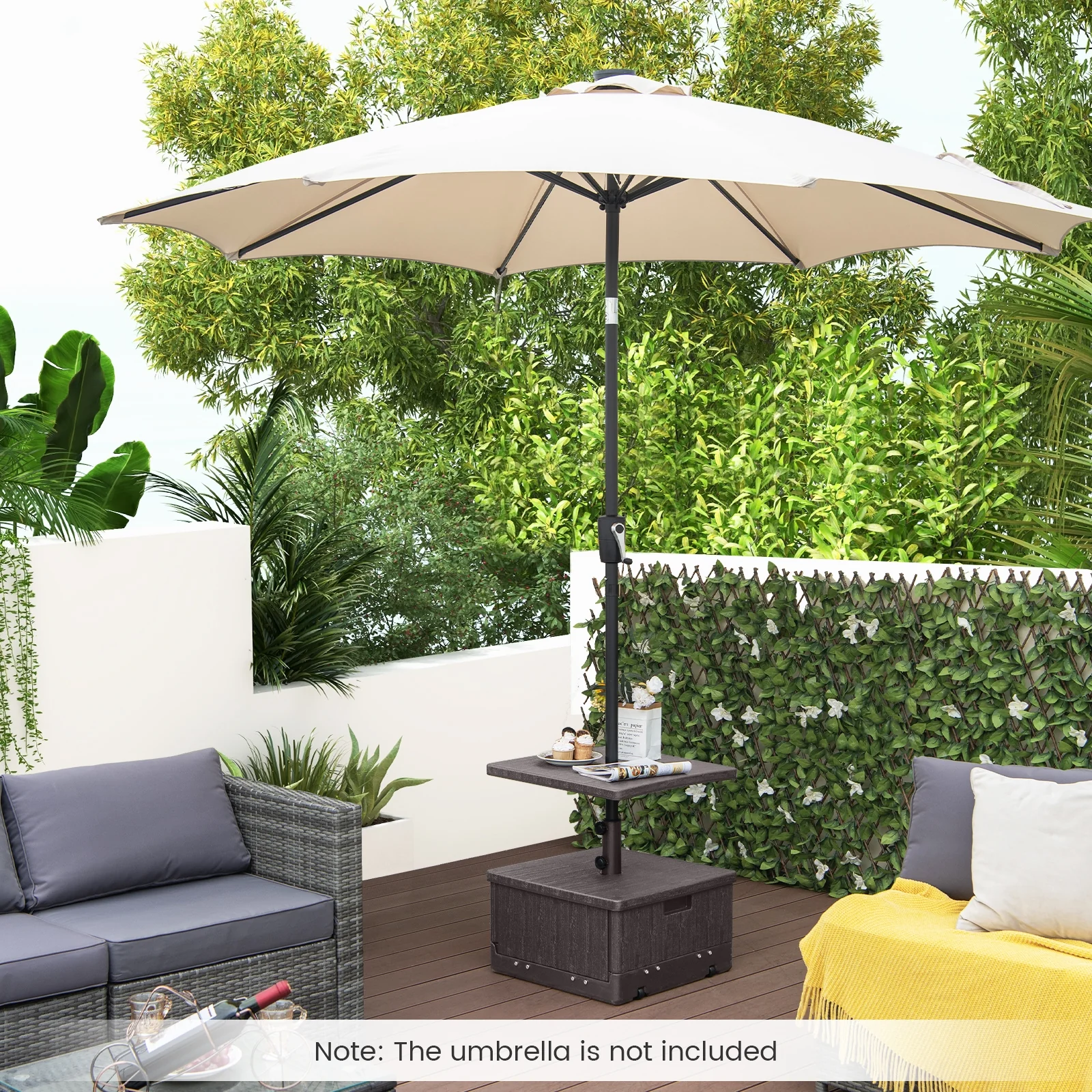 175 LBS Outdoor Fillable Umbrella Base With Table Tray, Brown - Image 7