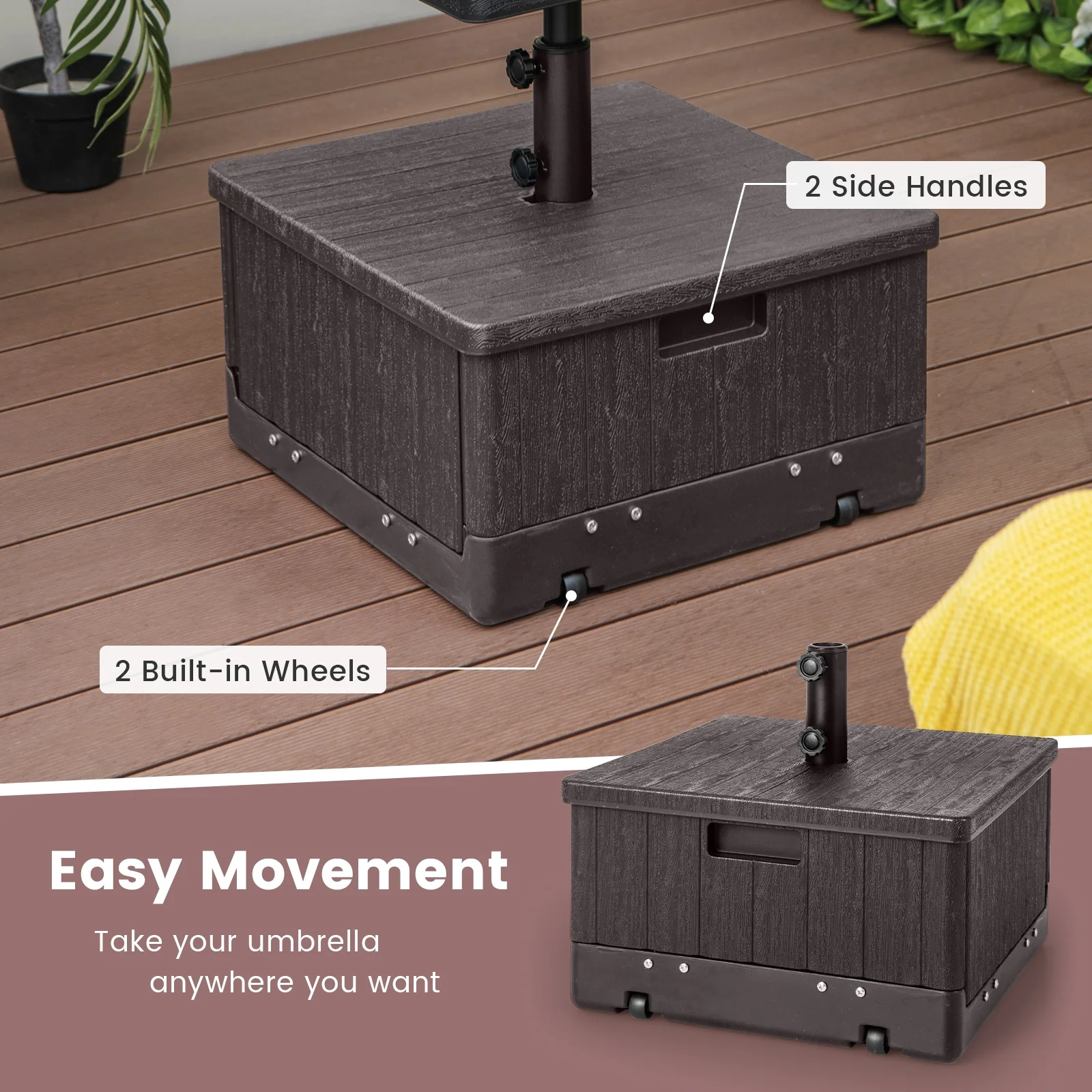175 LBS Outdoor Fillable Umbrella Base With Table Tray, Brown - Image 8