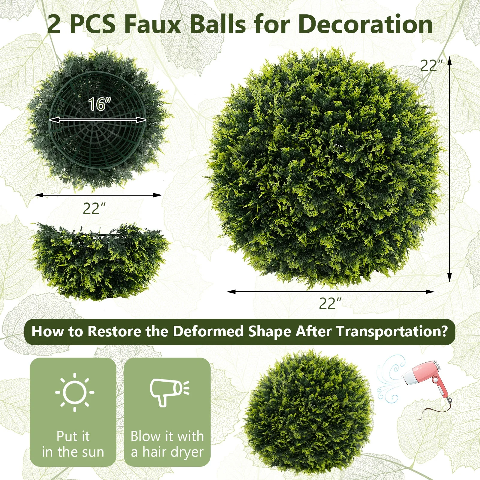 18/22 Inch Faux Decorative Balls, Indoor Outdoor, Patio Garden - Image 6