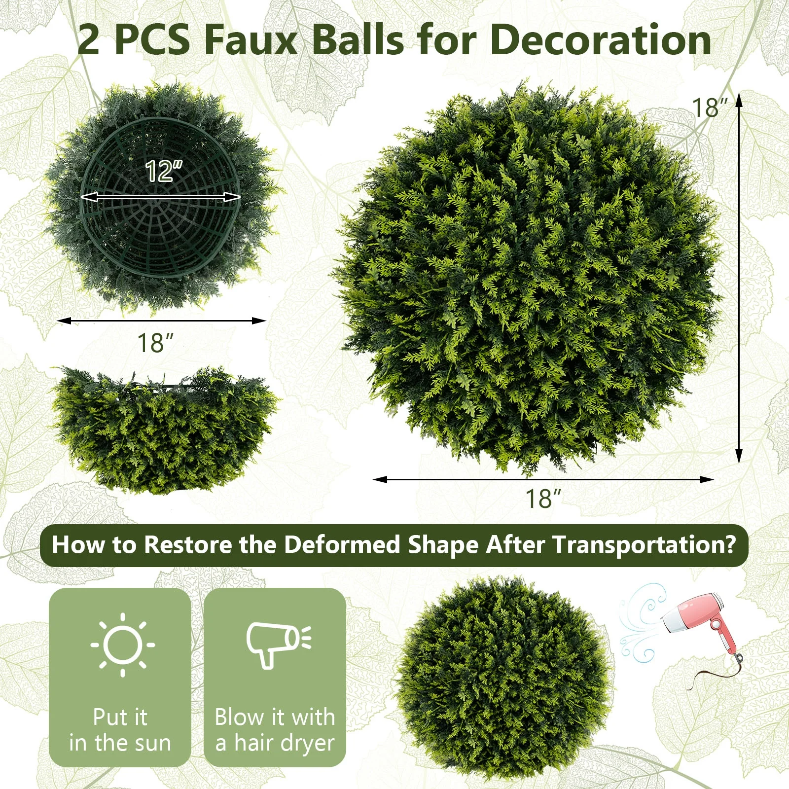 18/22 Inch Faux Decorative Balls, Indoor Outdoor Patio Garden - Image 6