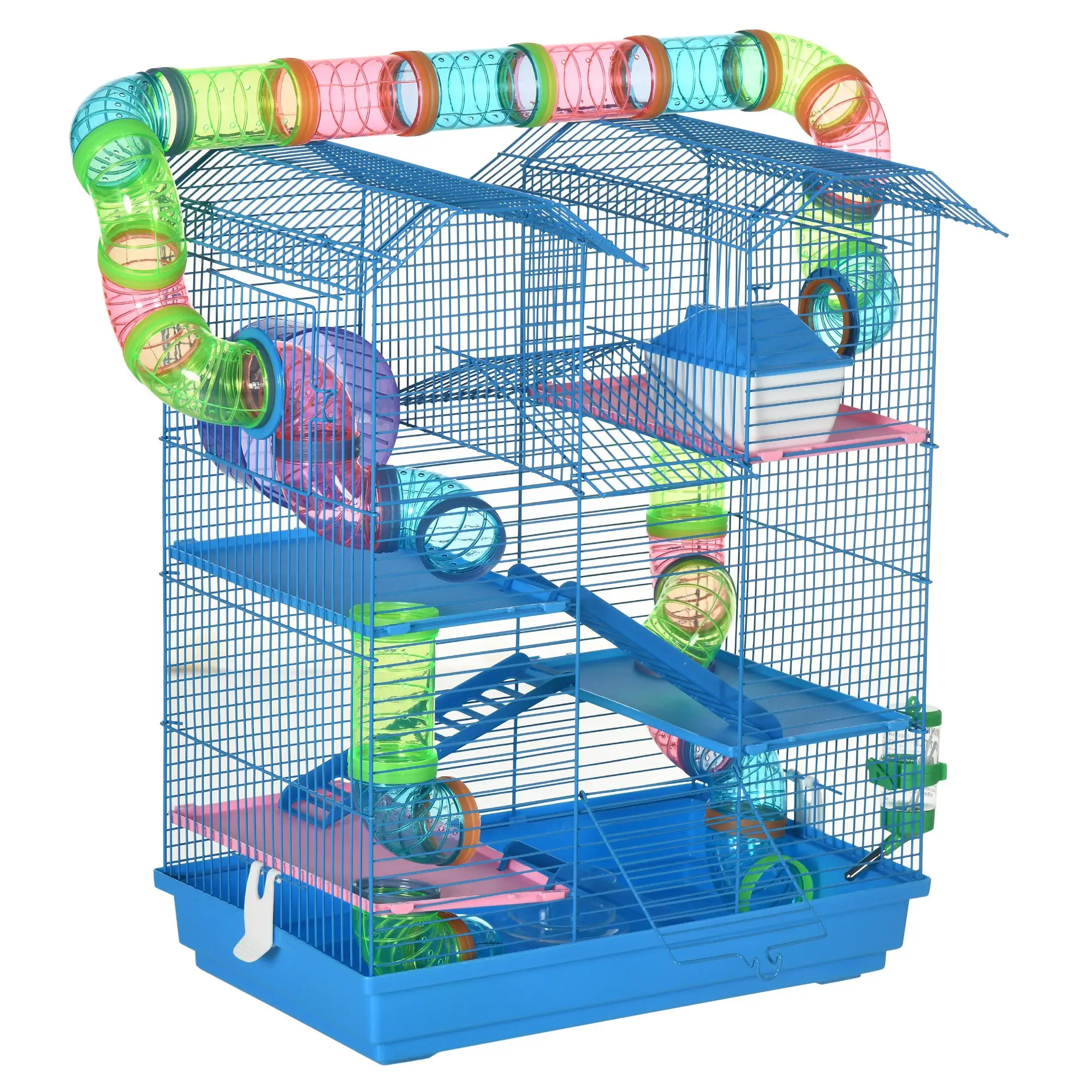 18.5" Hamster Cage, 5 Tiers, Tunnel Tube System, Exercise Wheel, Water Bottle, Blue - Image 11