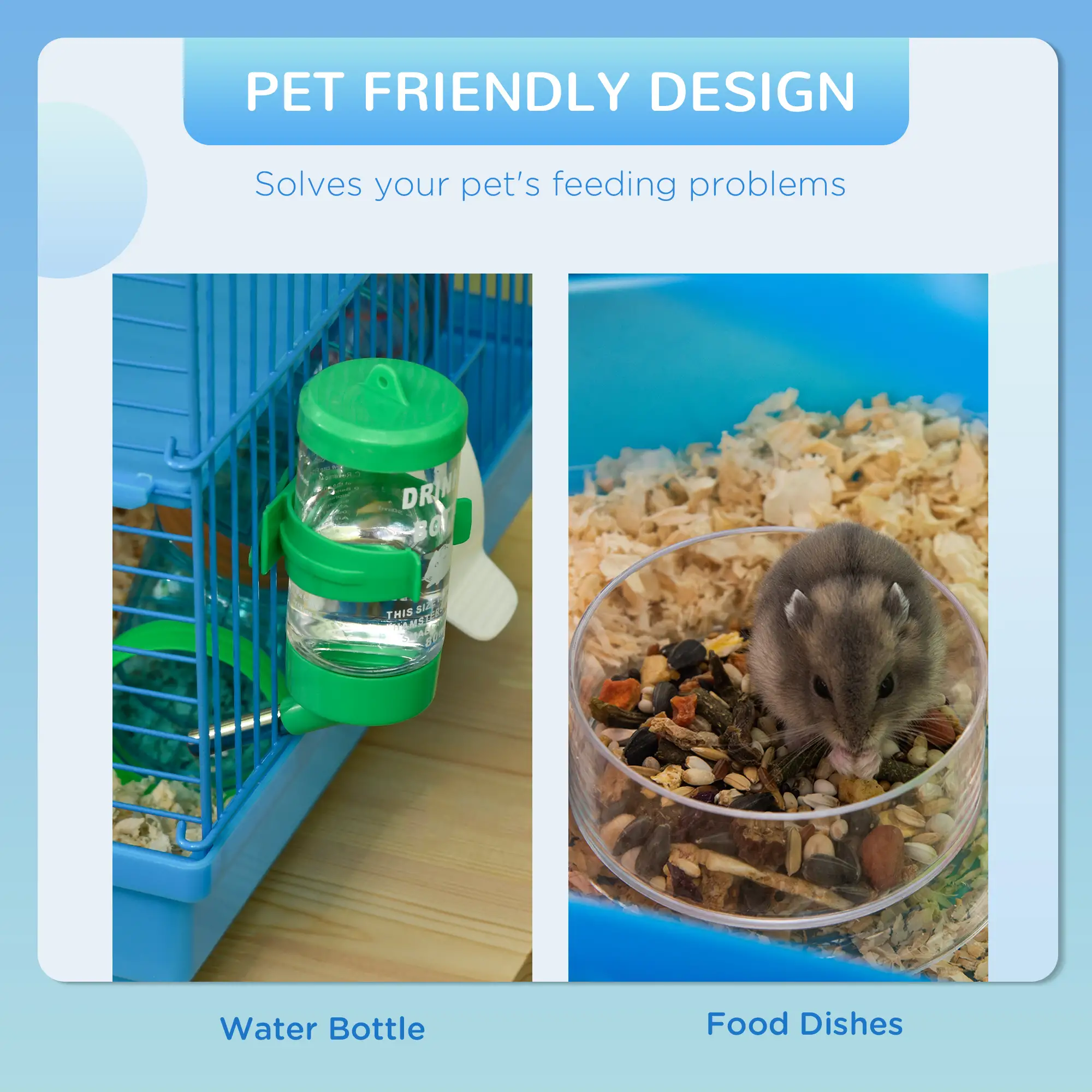 18.5" Hamster Cage, 5 Tiers, Tunnel Tube System, Exercise Wheel, Water Bottle, Blue - Image 5