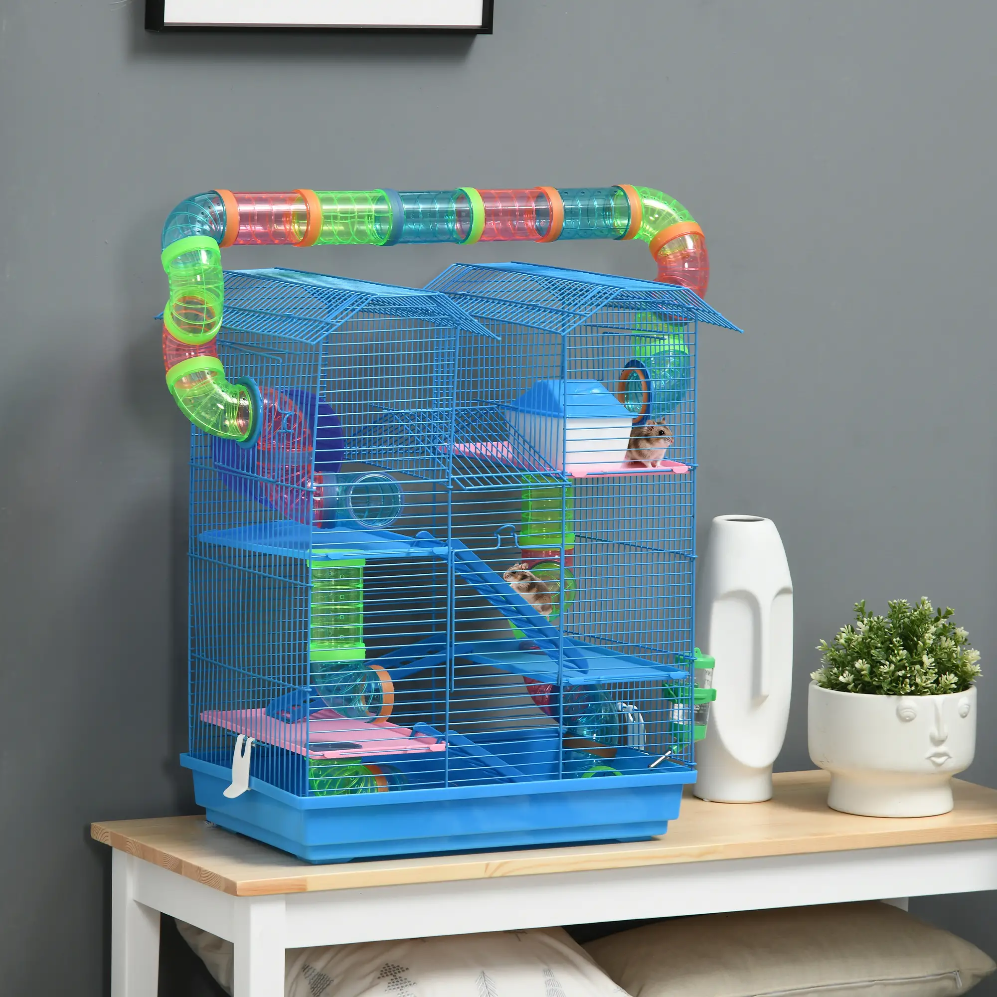 18.5" Hamster Cage, 5 Tiers, Tunnel Tube System, Exercise Wheel, Water Bottle, Blue - Image 8