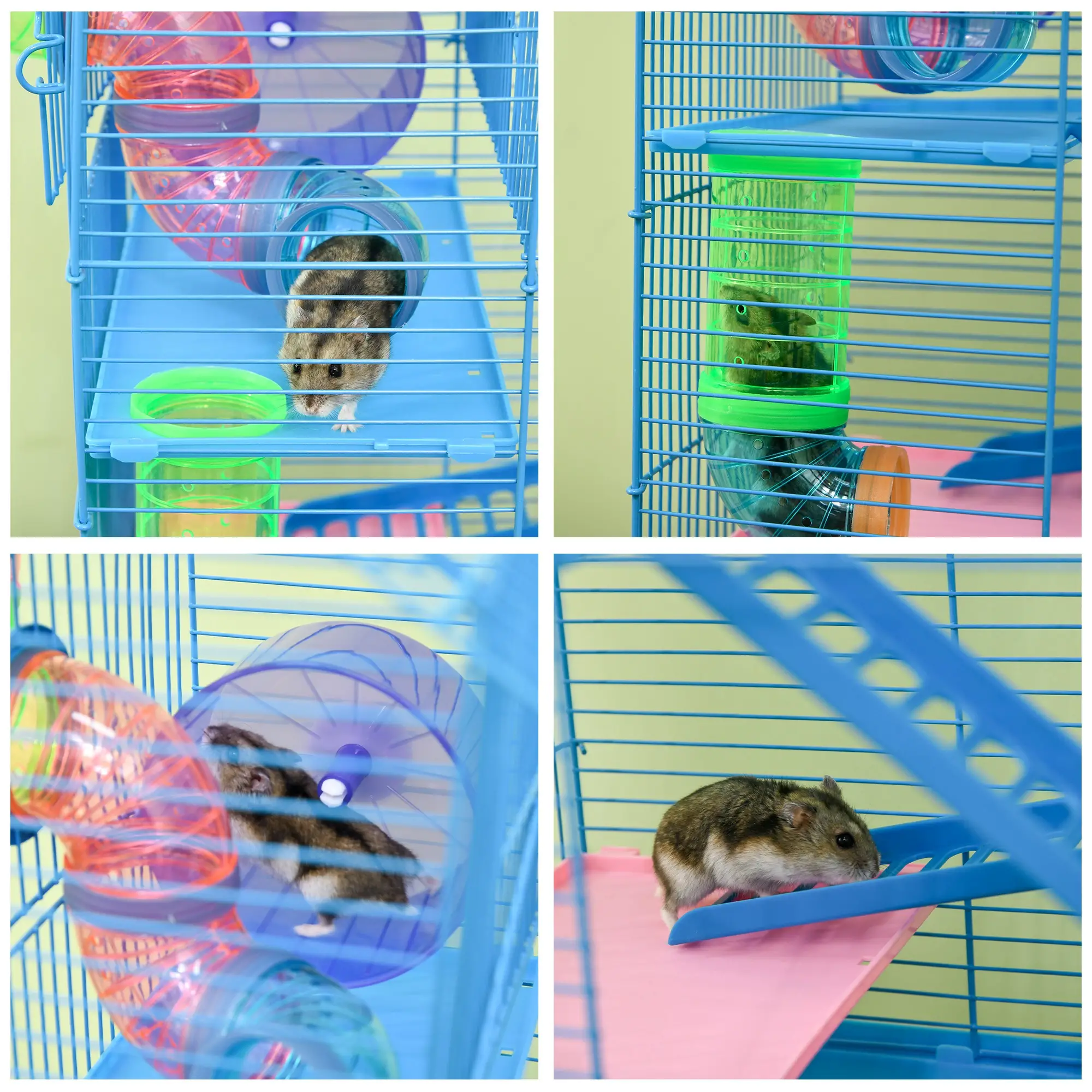 18.5" Hamster Cage, 5 Tiers, Tunnel Tube System, Exercise Wheel, Water Bottle, Blue - Image 9