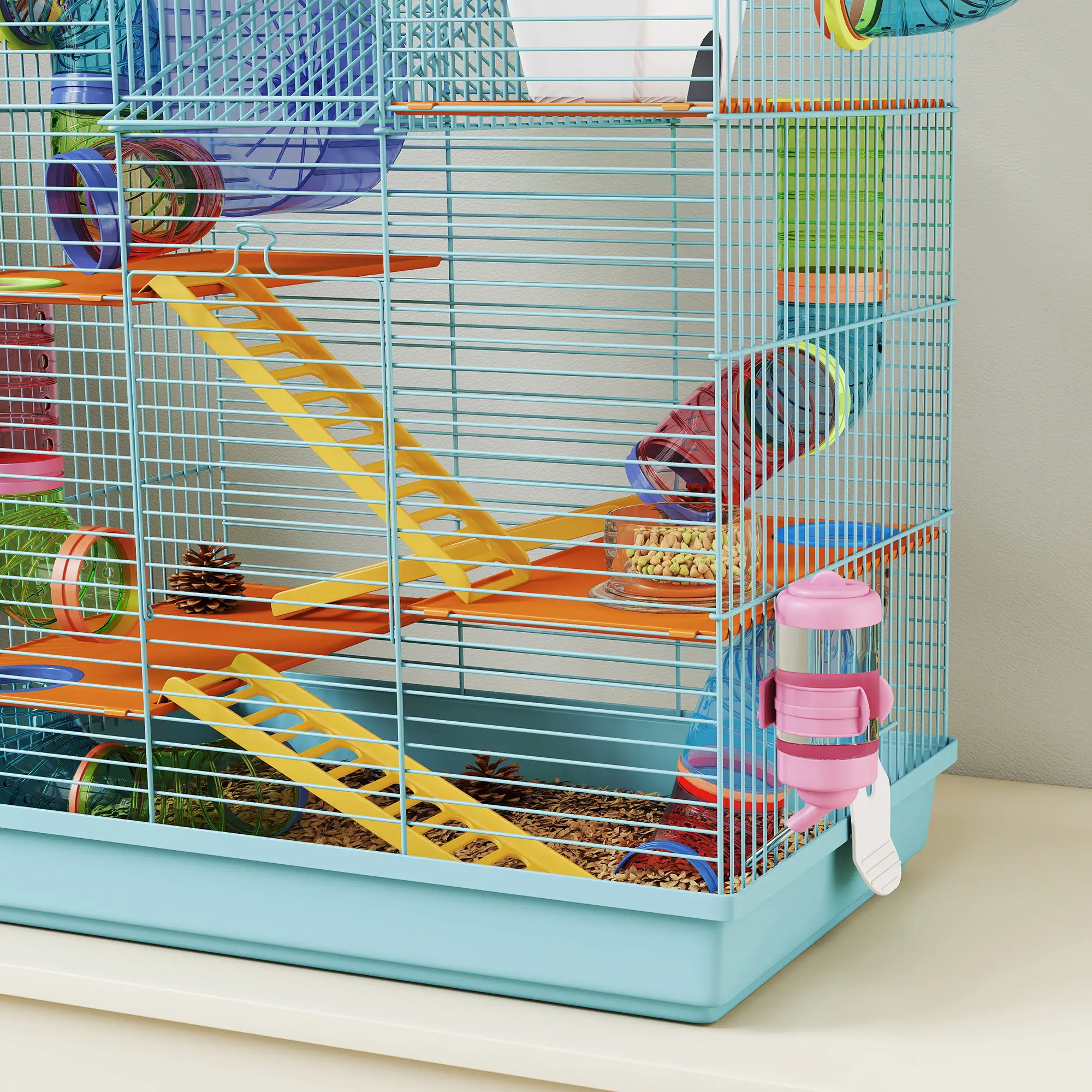 18.5" Hamster Cage, 5 Tiers, Tunnel Tube System, Exercise Wheel, Water Bottle, Light Blue - Image 10