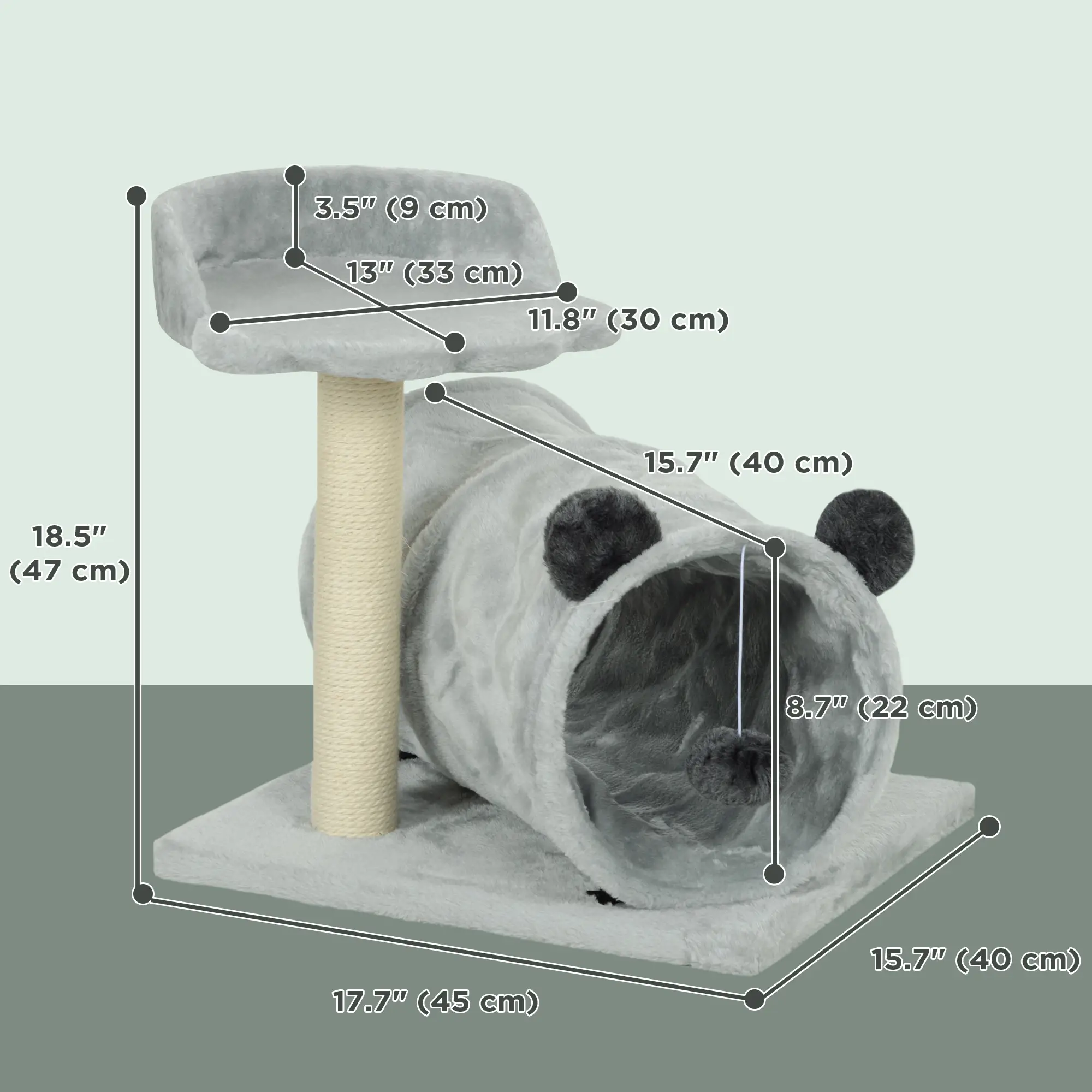 18.5" Small Cat Tree, Compact Cat Tower, Scratching Post, Plush Bed, Grey - Image 3