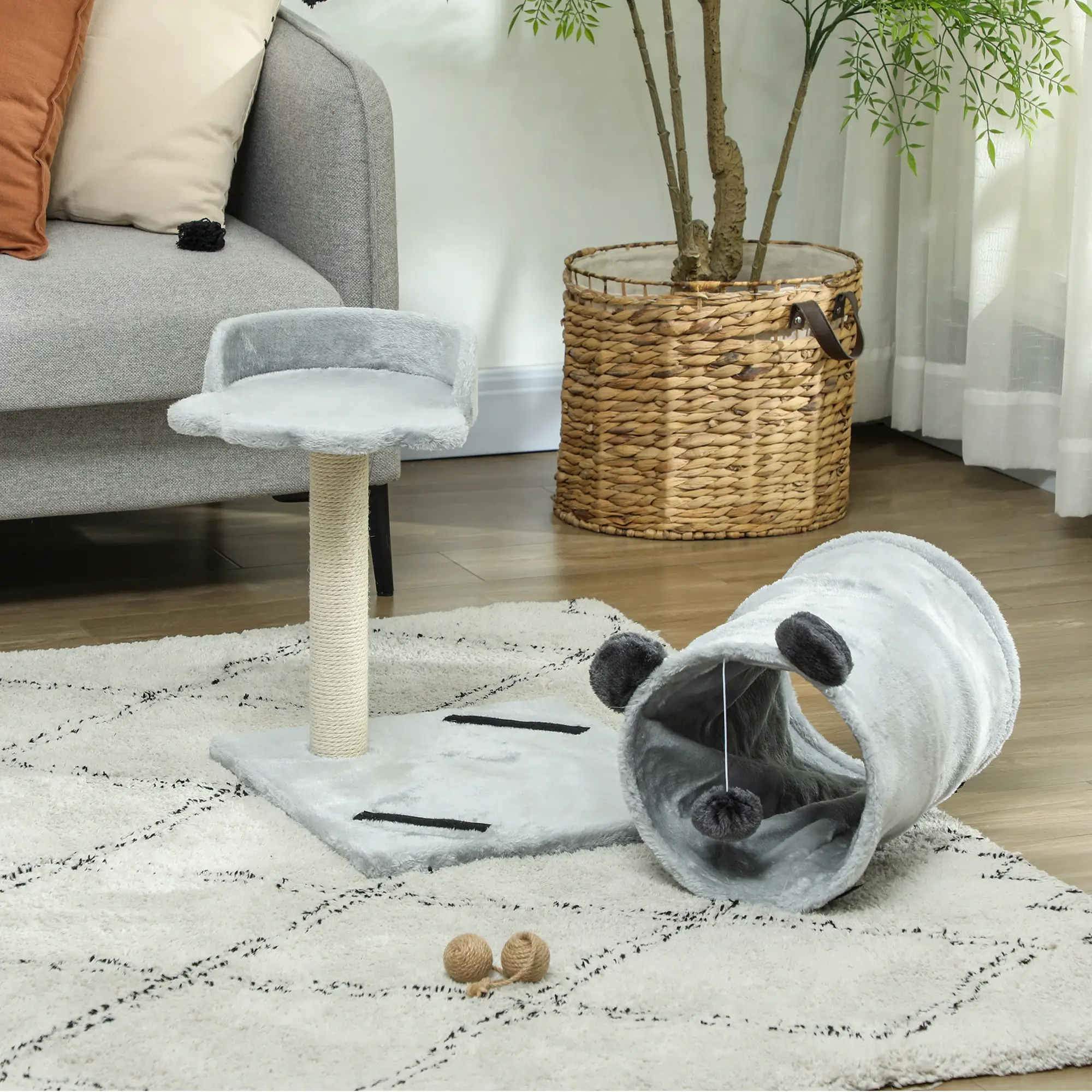 18.5" Small Cat Tree, Compact Cat Tower, Scratching Post, Plush Bed, Grey - Image 7