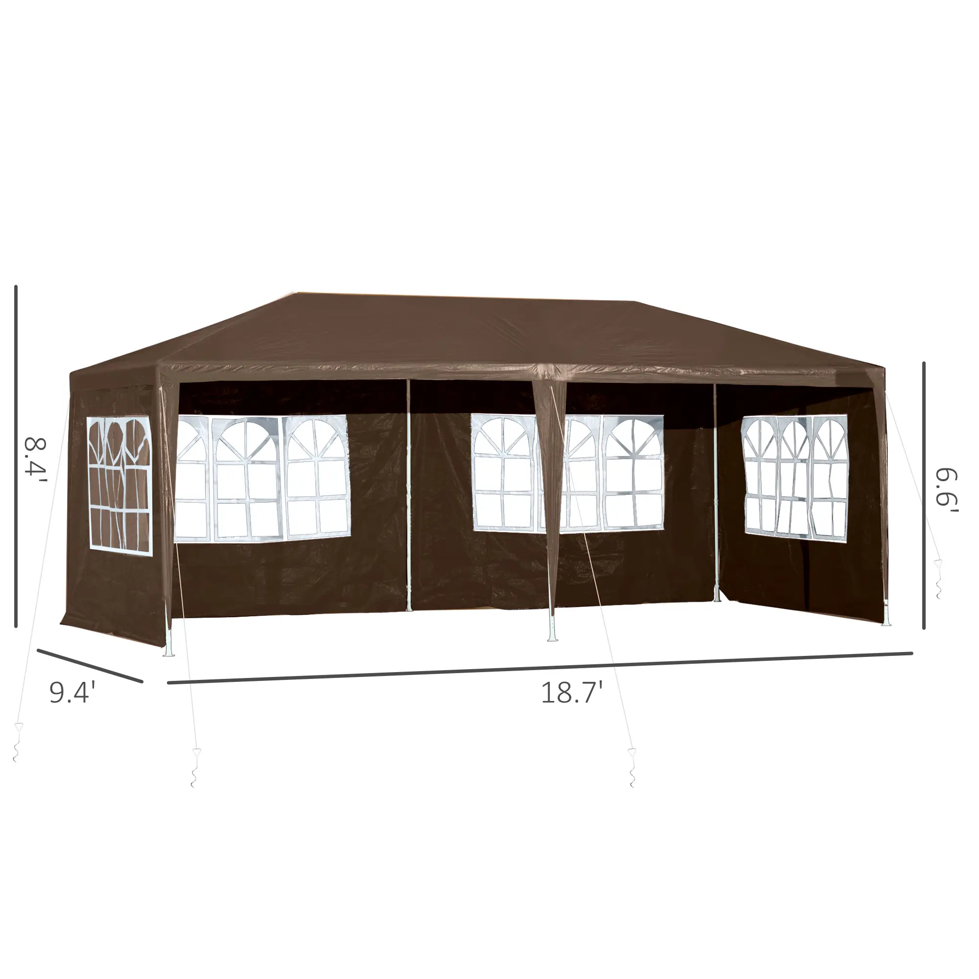 18.7' x 9.4' Party Tent, Portable Wedding Canopy, Outdoor Sunshade with 4 Sidewalls, Coffee - Image 3