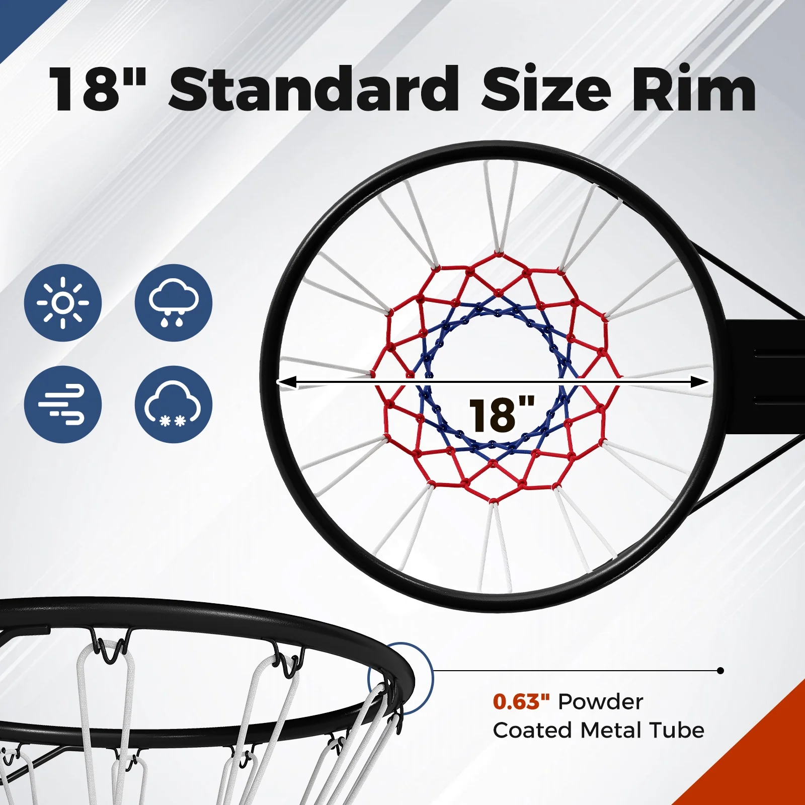 18" Basketball Rim, Wall Mounted Heavy Duty, Black - Image 9