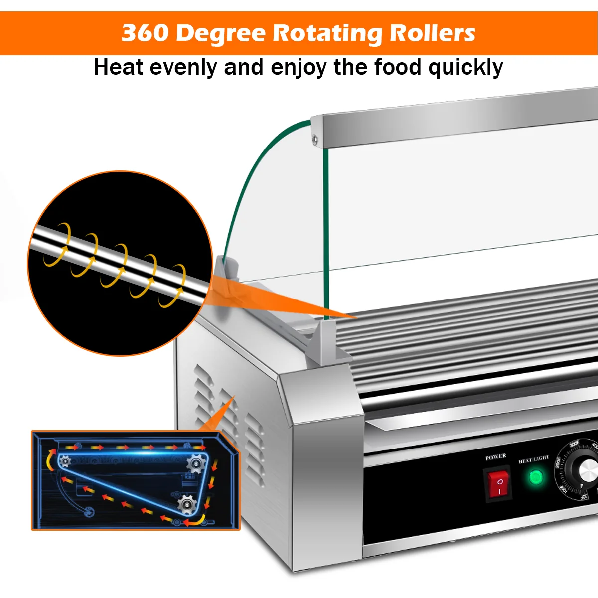 18 Hot Dog 7 Roller Grill Commercial Cooker, Silver - Image 10