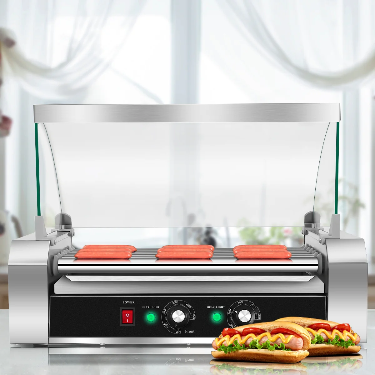 18 Hot Dog 7 Roller Grill Commercial Cooker, Silver - Image 3