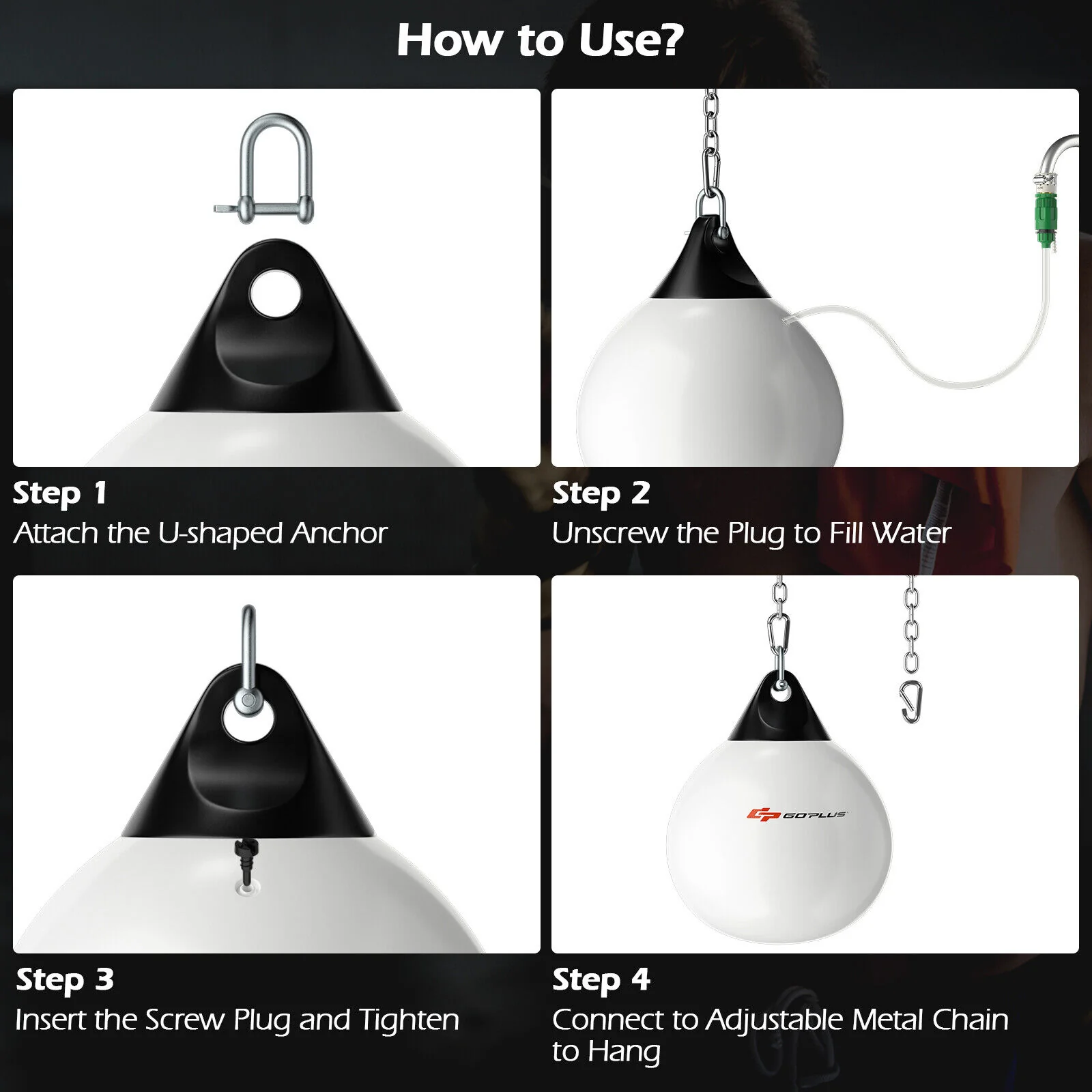 18 Inch 110 Pound Heavy Punching Water Bag, Adjustable Metal Chain, White - Image 8