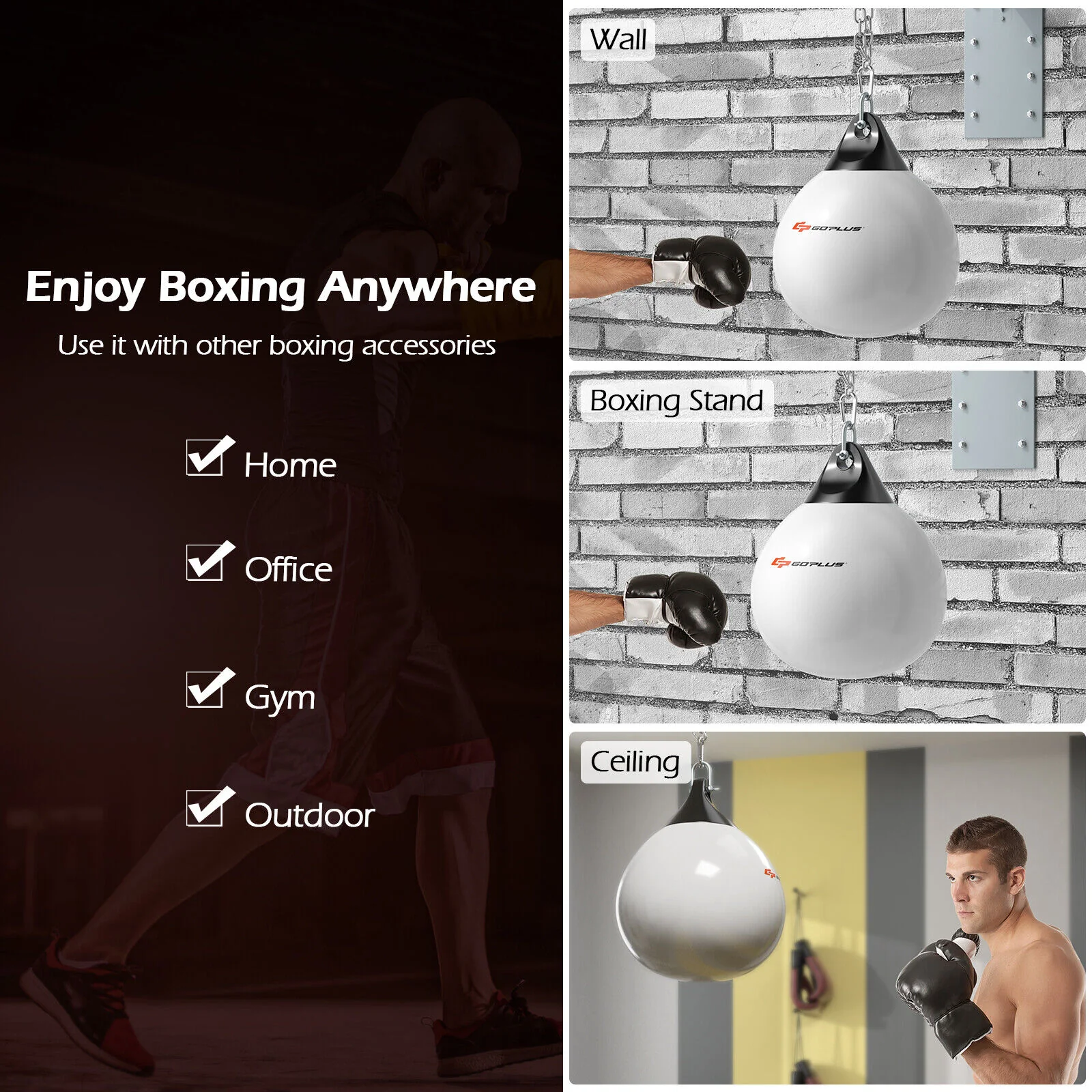18 Inch 110 Pound Heavy Punching Water Bag, Adjustable Metal Chain, White - Image 9